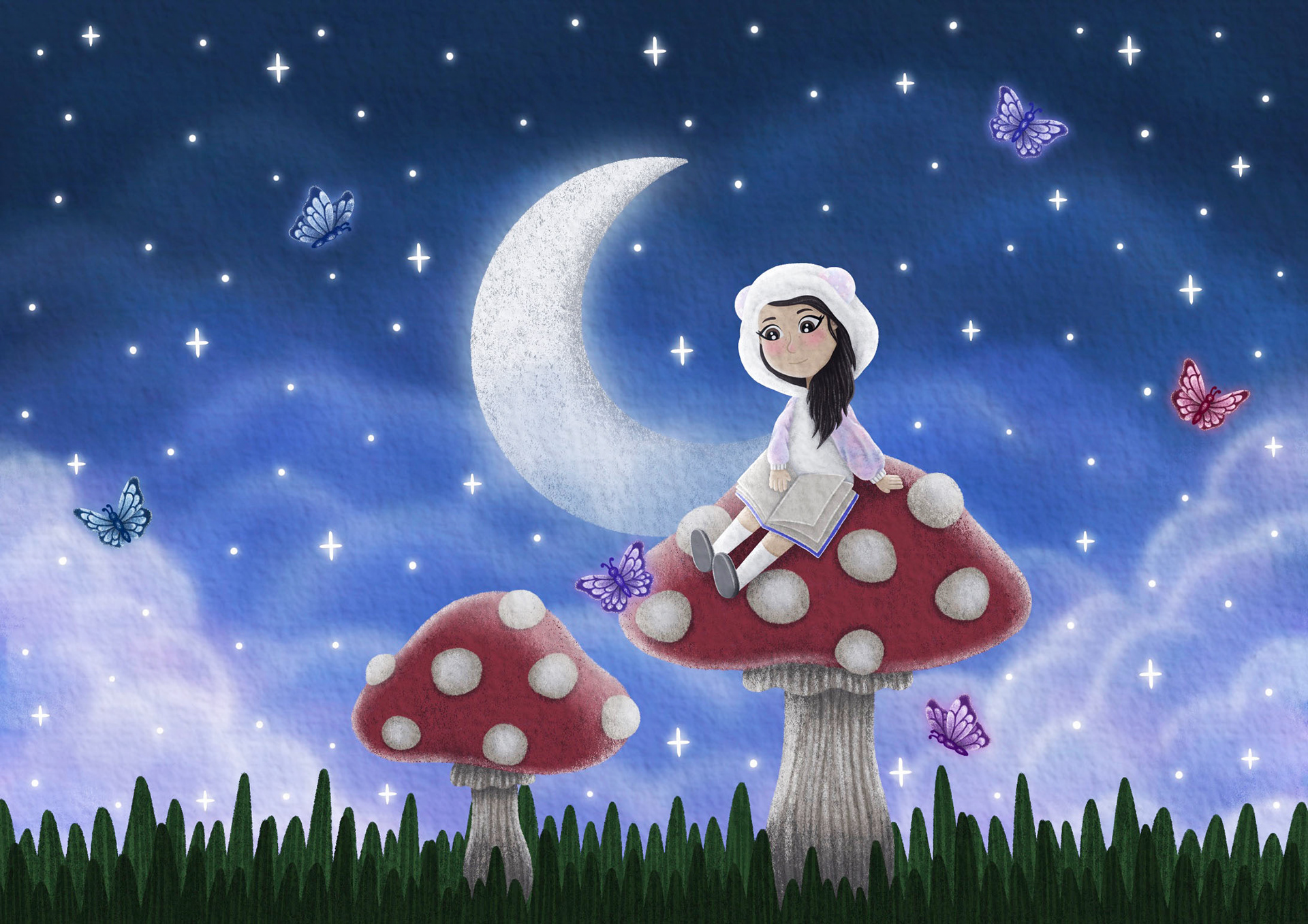 Panda Girl on a Toadstool