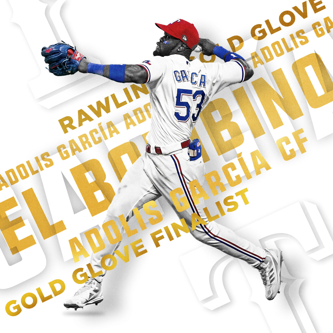 Designs for our potential Gold Glove finalists, highlighting action moments for the players. This one showcasing Adolis Garcia. My role was to concept and design the layouts.