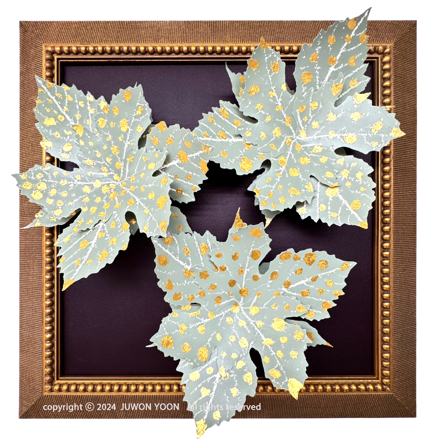금박 이파리 GOLDEN SPOTTED FOLIAGE 55.5x55.5cm.silkscreen gold leaf, acrylic and frame. 2024