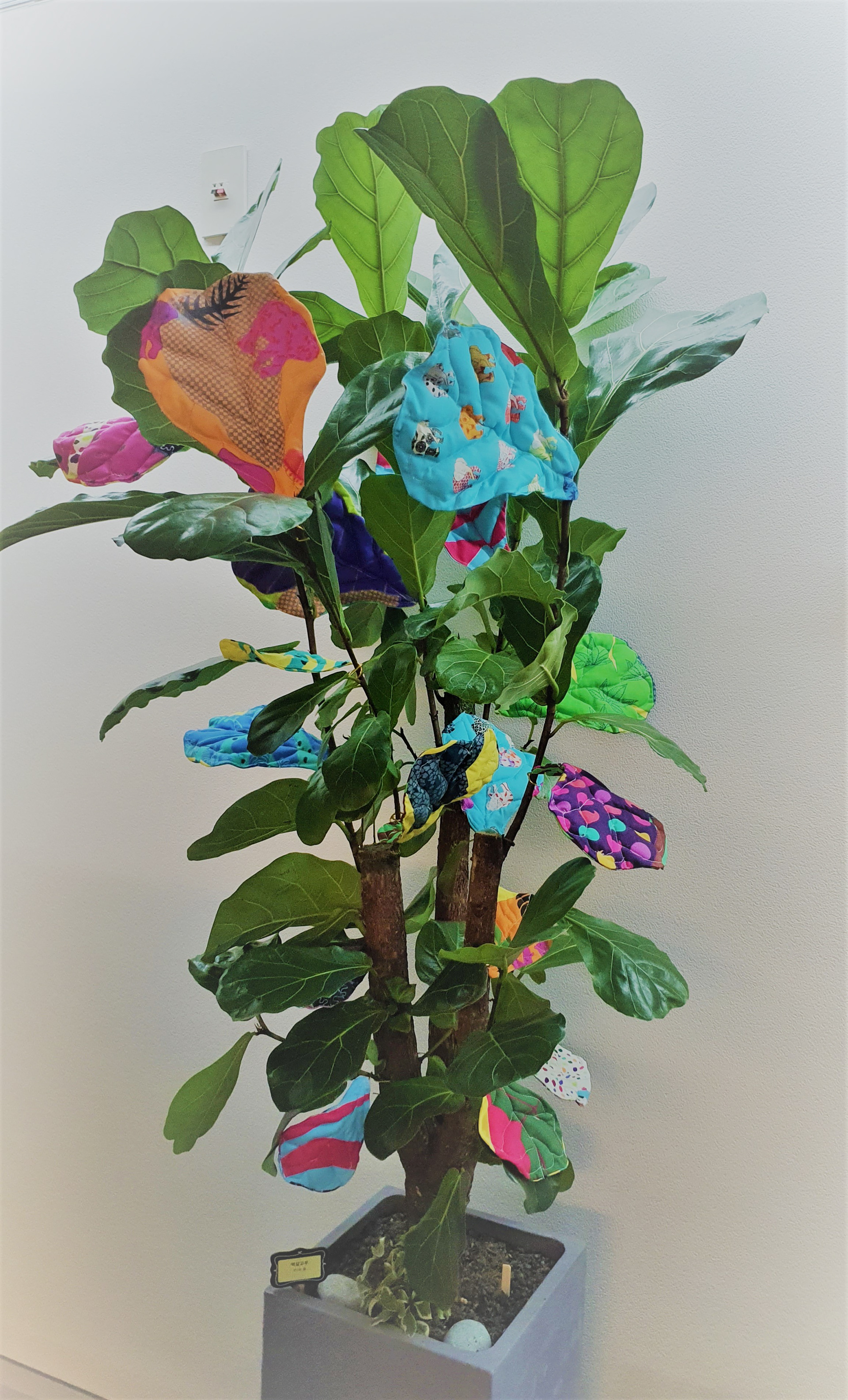 PATTERN FOLIAGE fabric sewing collage on rubber tree, 2021