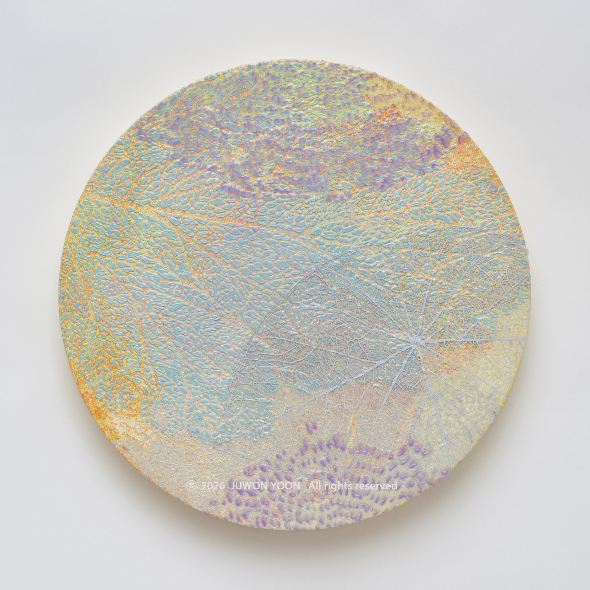이파리의 결:흔적 Layered Foliage:Trace Ø40cm mixed media on canvas 2026