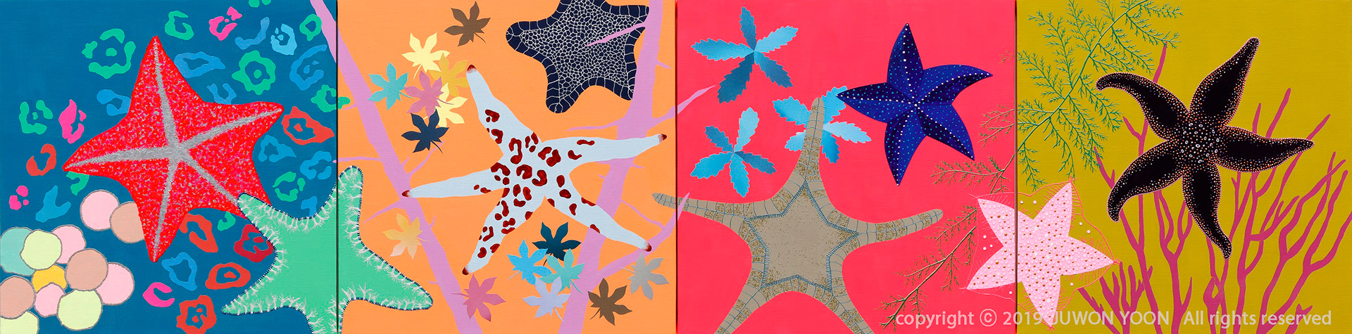 불가사리 STARFISH 53x212cm acrylic and collage on canvas 2019