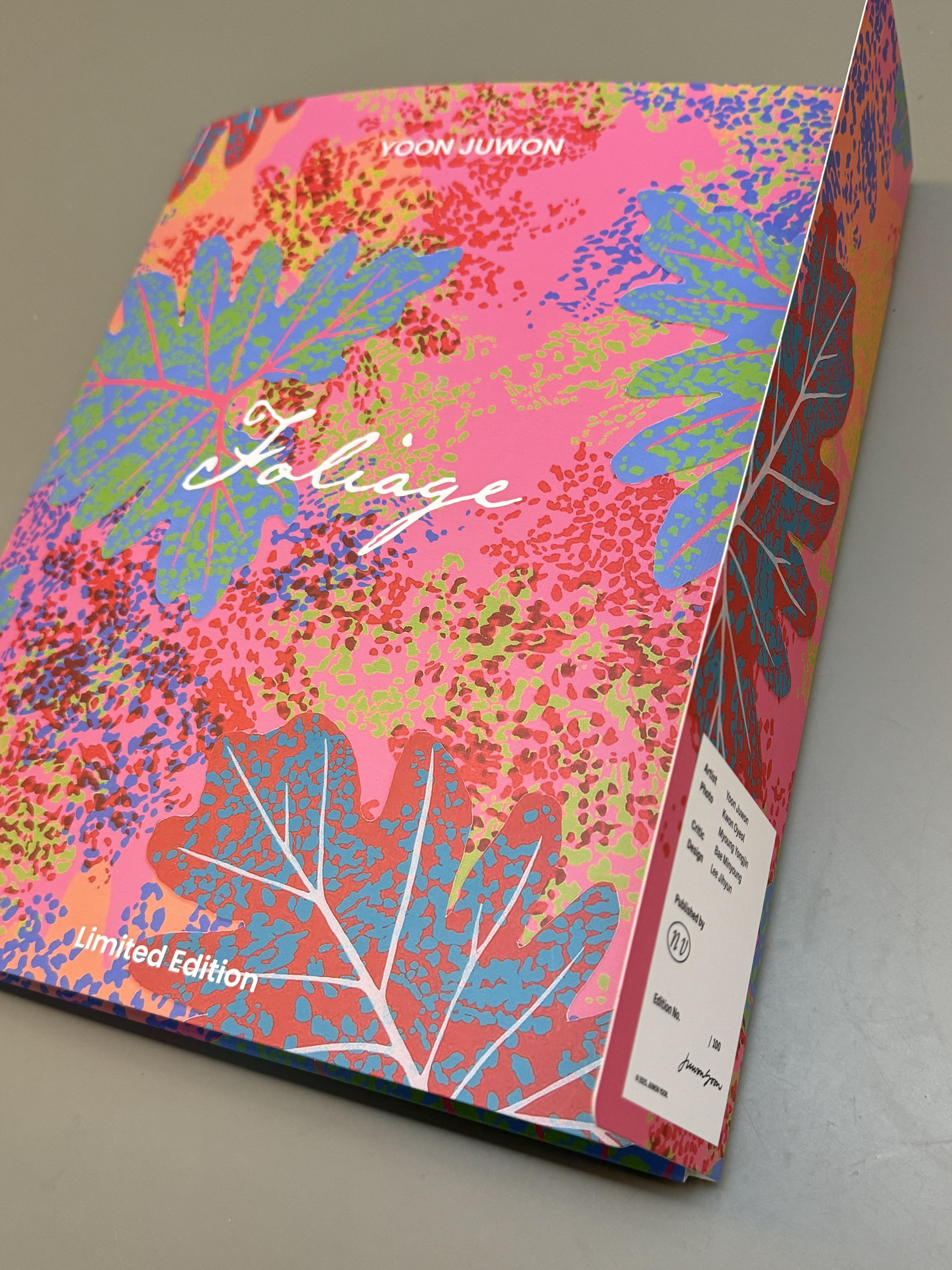 윤주원 FOLIAGE limited edition 화집  : 가로 24.5cm, 세로30.5cm, 두께 1cm 에디션 : 100권 한정판매.  n/100 에디션 넘버 표기