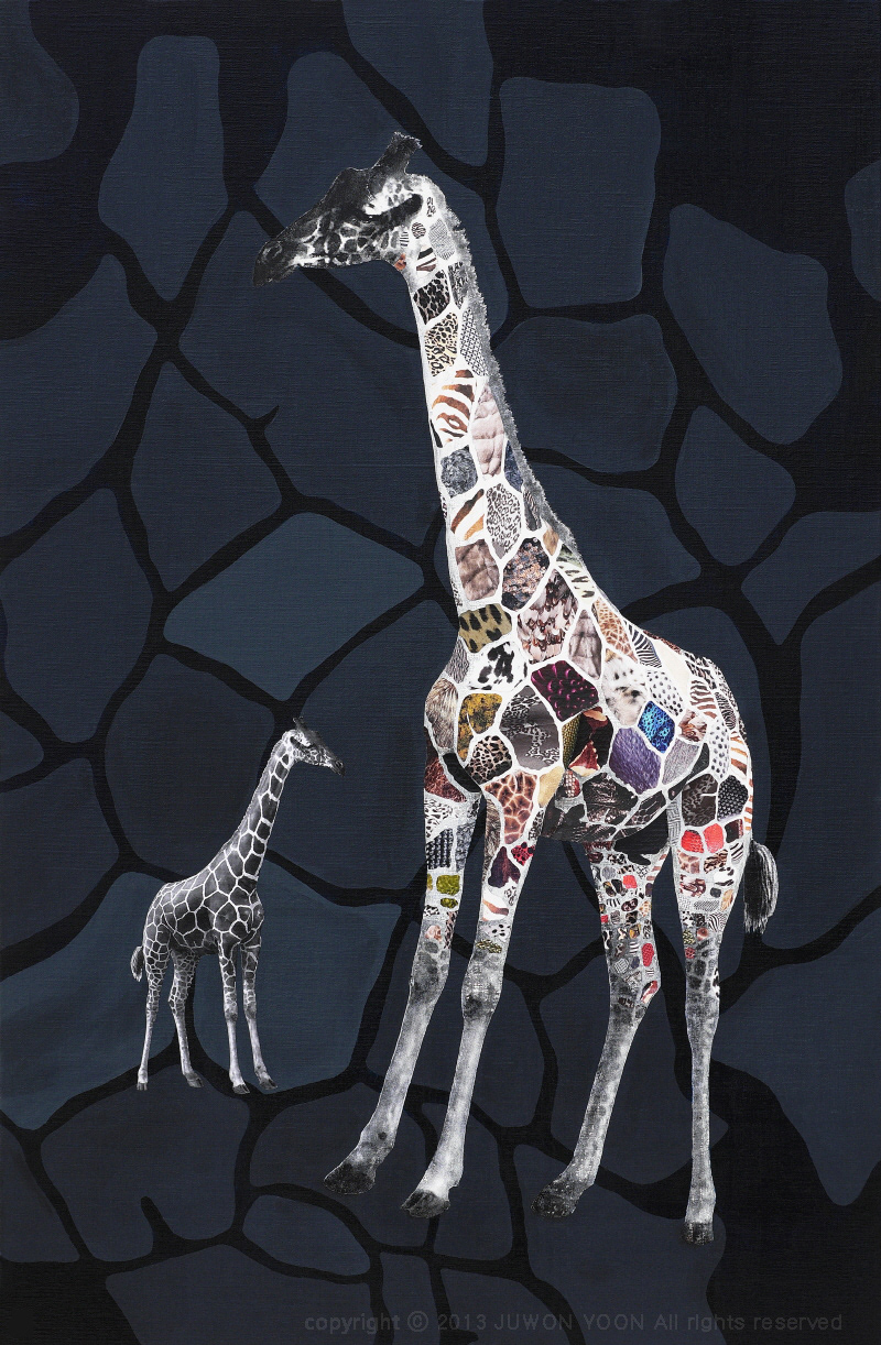  기린 한 쌍 A PAIR OF GIRAFFES 100x65cm acrylic and collage on canvas 2013