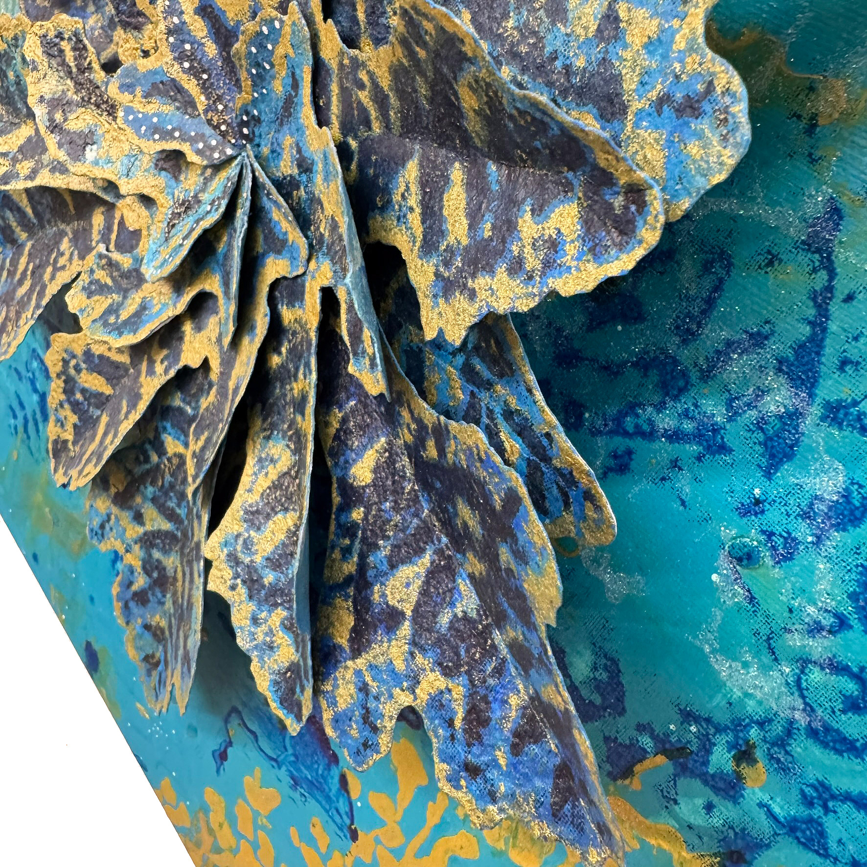 여섯잎의 순환 Rebirth-HexaFoliage NO.5 mixed media on canvas, 45x45cm, 2026 (close-up)