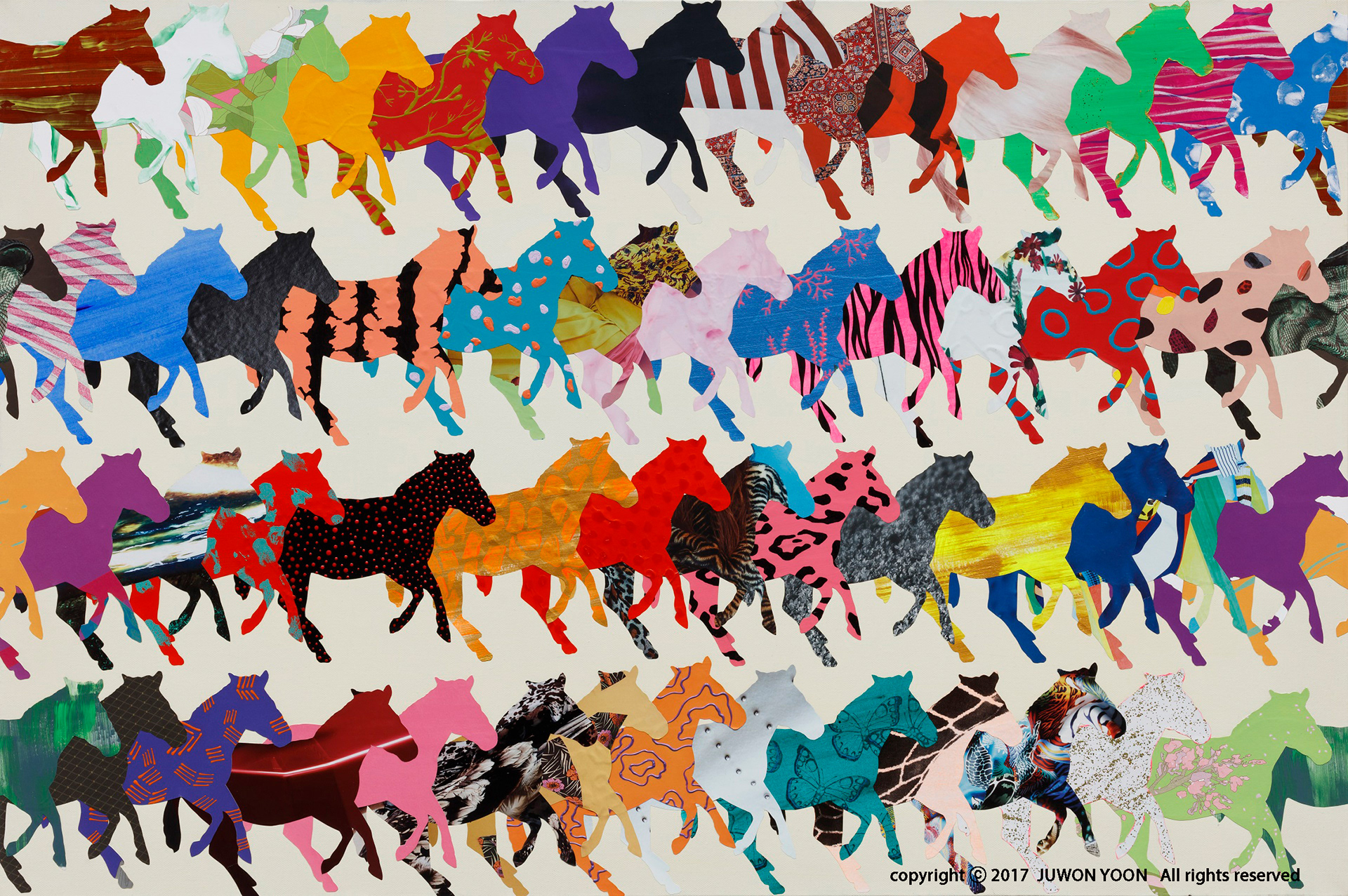 달리는말 RUNNING HORSES 60.6x91cm acrylic and collage on canvas 2017