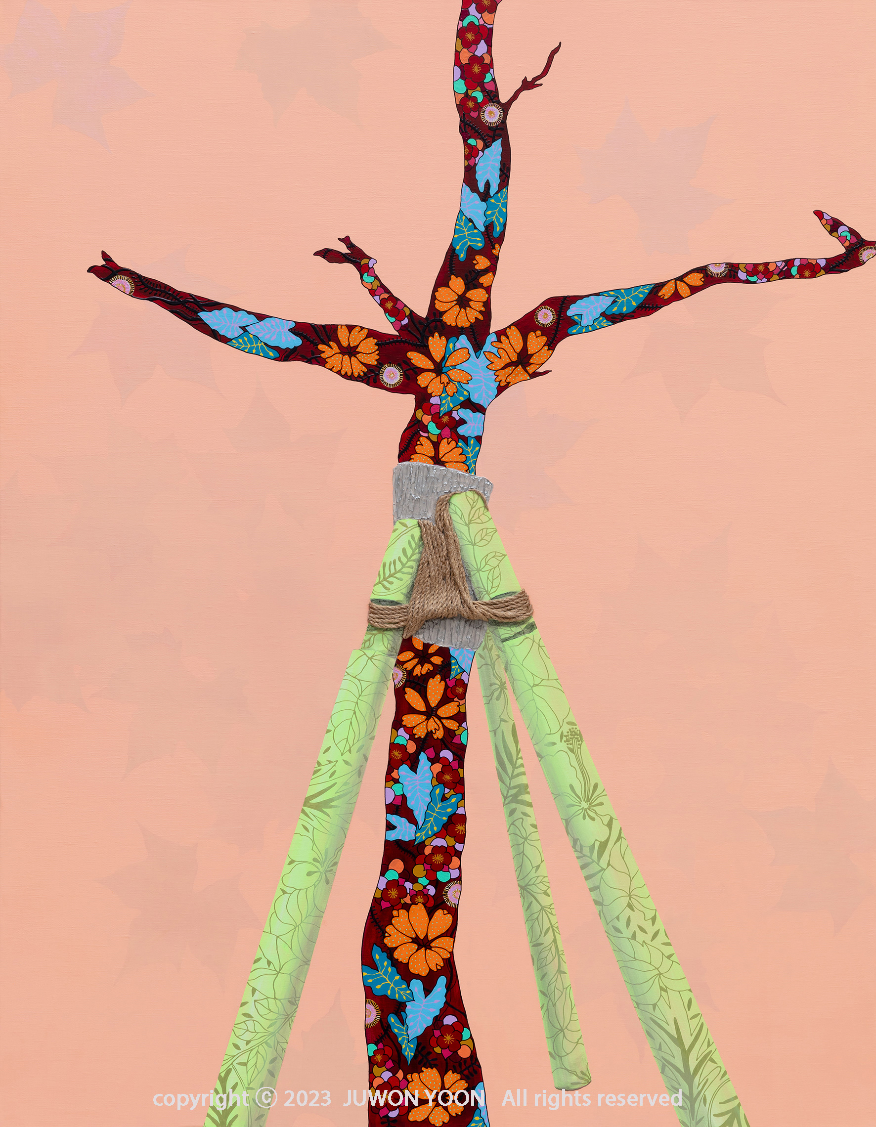 나의 지지자 MY SUPPORTER 130x91cm, acrylic and collage on canvas, 2023 (나단프로젝트 전시)