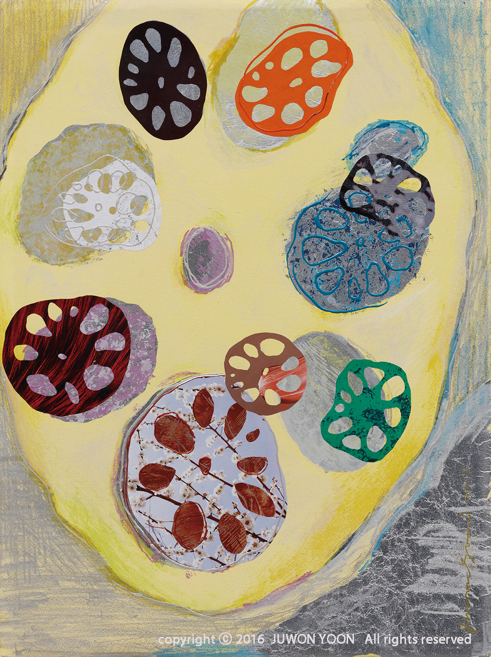 연근 LOTUS ROOT 03 lithograph, acrylic and collage on fabriano 2016