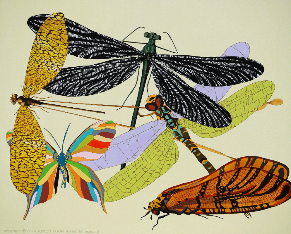  곤충날개 THE WINGS 162.2x130.3cm acrylic and collage on canvas 2013