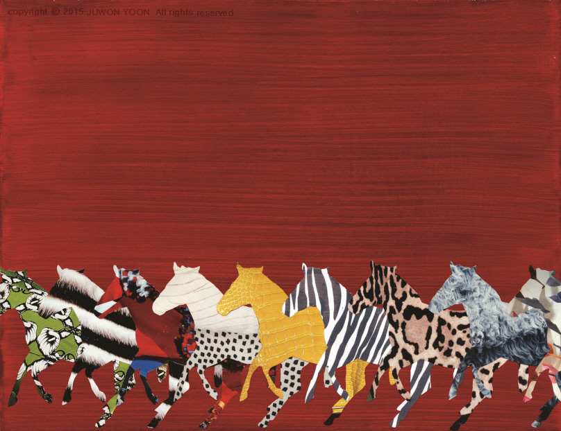  달리는 얼룩말 ZEEEEEEBRAS 27.3x35cm acrylic and collage on canvas 2015