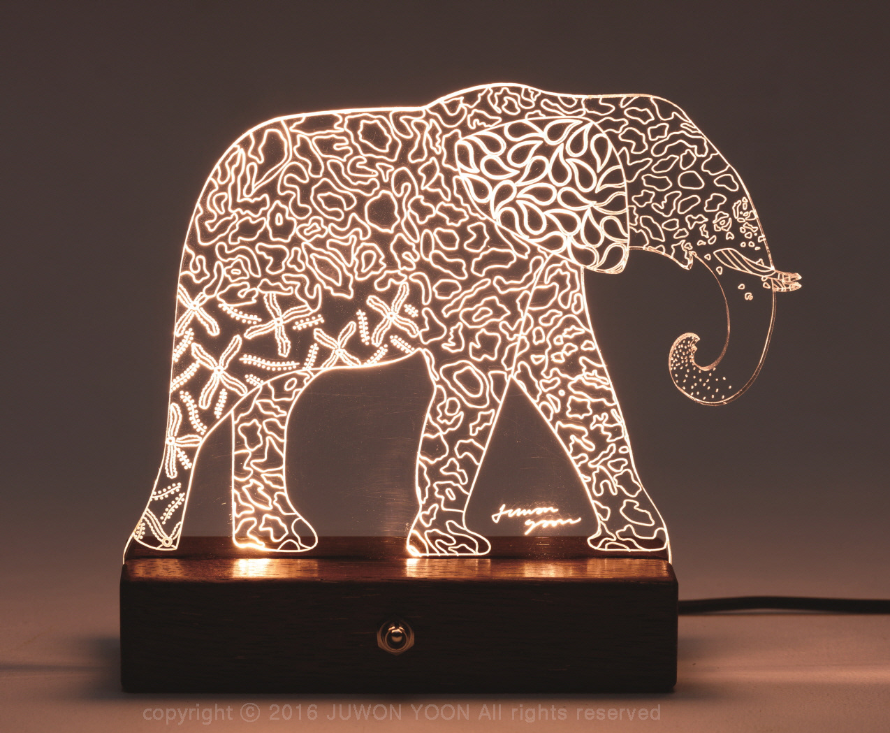  DECOPHANT LED LAMP W15xL13xH5cm acrylic panel, LED base(Merbau wood) USB cable and adaptor 2016 (sold out)