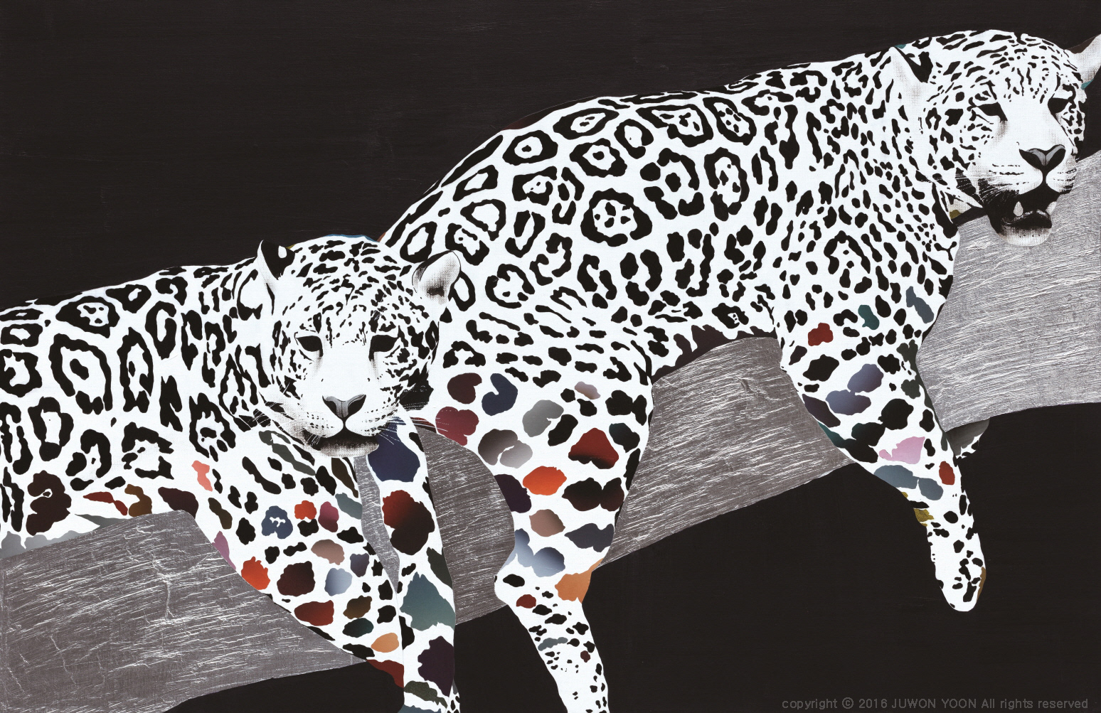 재규어에게 색을 입히다 COLORING TO JAGUAR 65x100cm acrylic and collage on canvas 2016