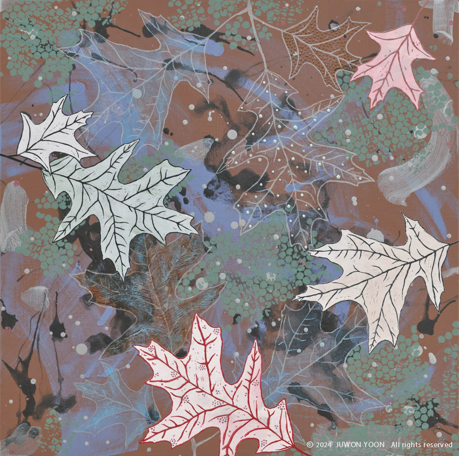 WINTER FOLIAGE 50x50cm, silkscreen, acrylic and collage on canvas, 2024