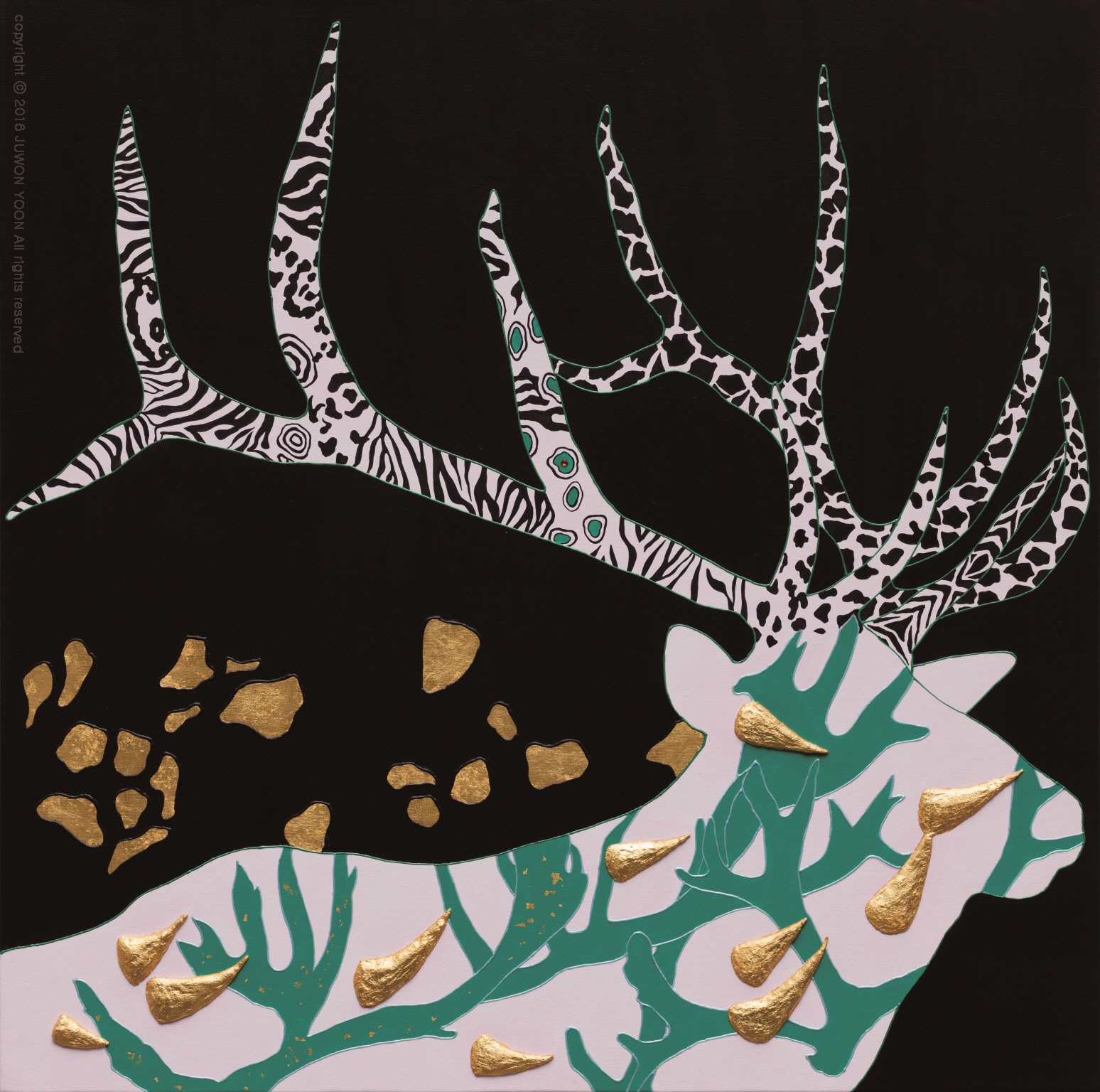 보석으로장식한 엘크 Bejewelled Elk 72.7x72.7cm acrylic and collage on canvas 2016