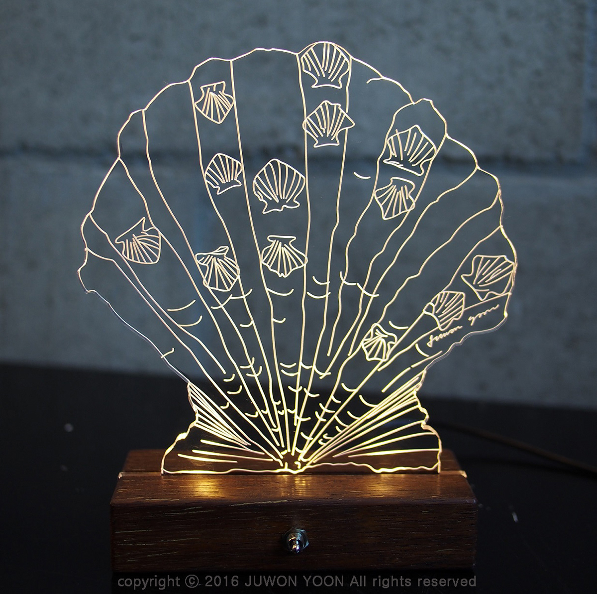  SCALLOP LED LAMP W17xL15xH5cm acrylic panel, LED base (Merbau wood) USB cable and adaptor 2016 (sold out)