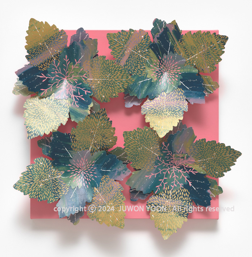 개화 BLOOMING FOLIAGE NO.3 45.5x45.5cm. silkscreen. acrylic and collage on canvas. 2024