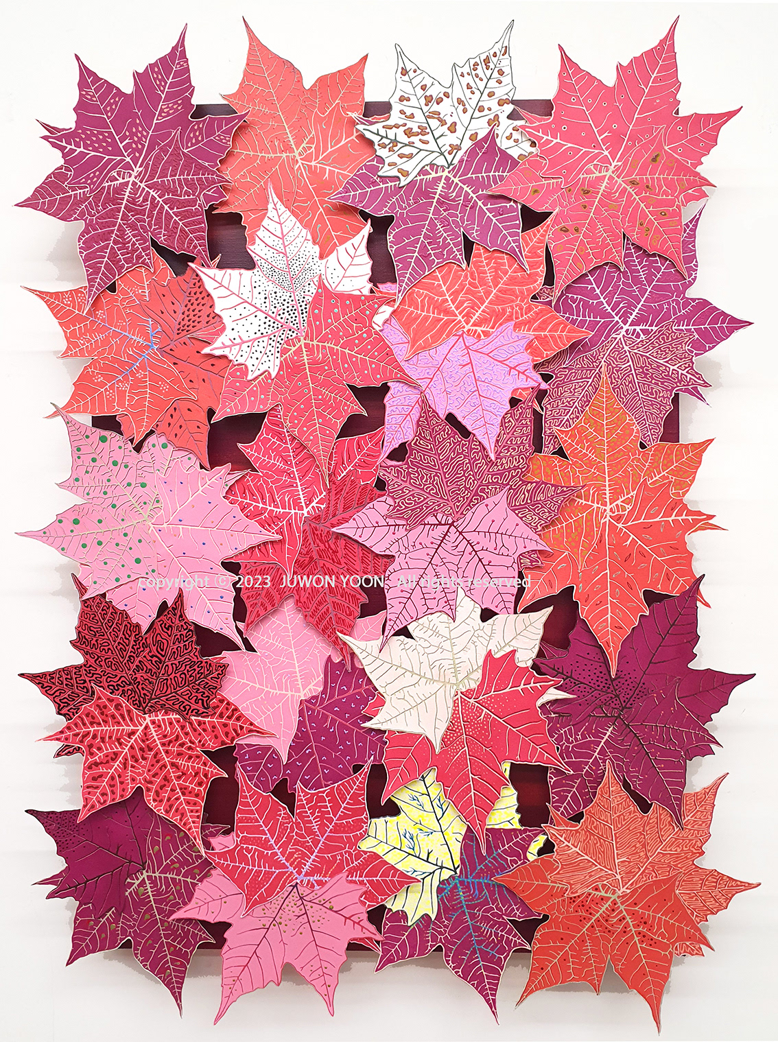 플라타너스 이파리 FOLIAGE PLATANUS 60x82cm, silkscreen, acrylic and collage on canvas, 2023