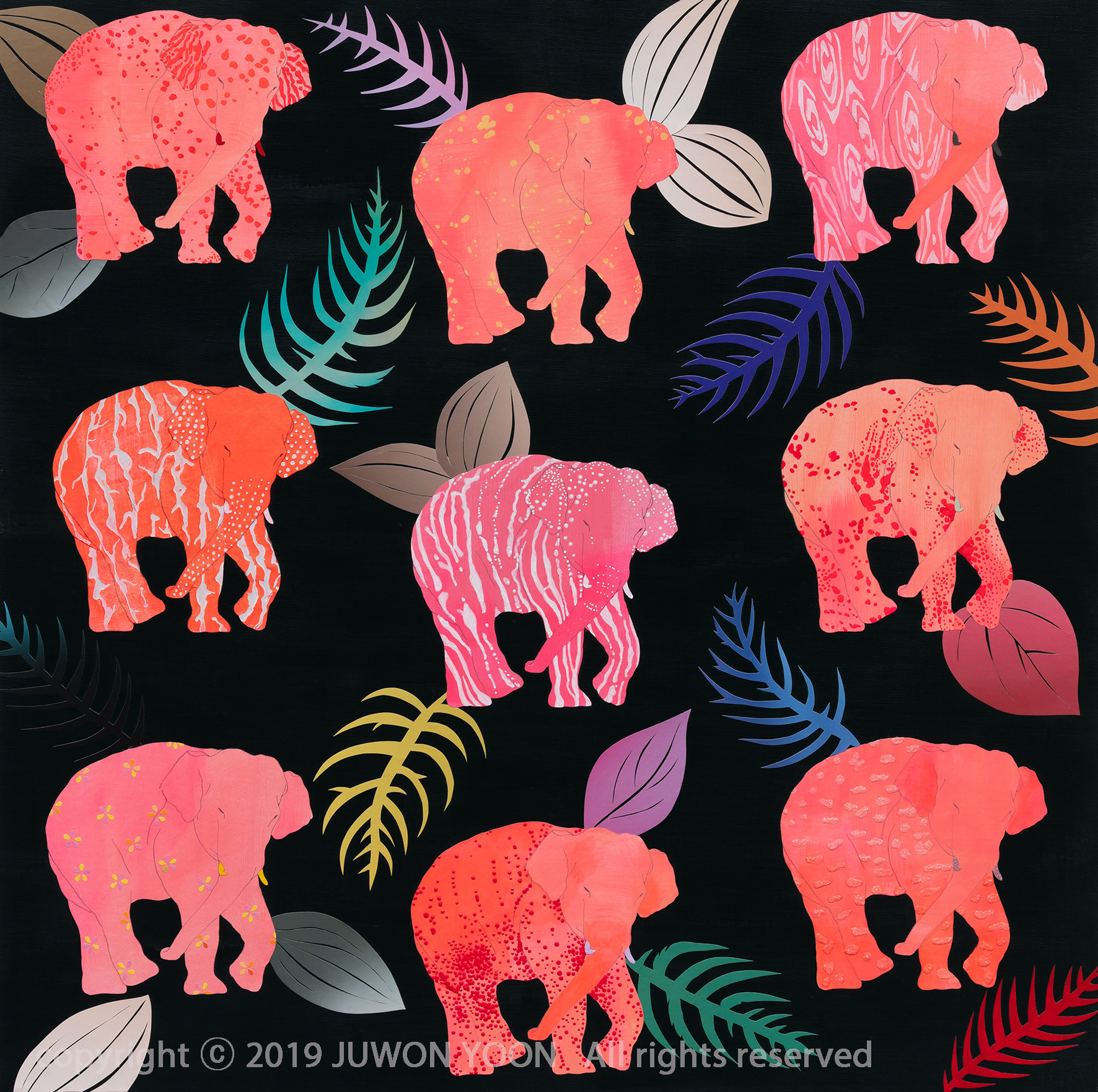  핑크데코펀트 PINK DECOPHANT 72.7☓72.7cm acrylic and collage on canvas 2019