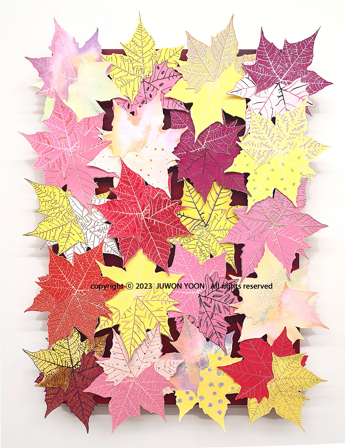 플라타너스 이파리 FOLIAGE PLATANUS 60x82cm, silkscreen, acrylic and collage on canvas, 2023