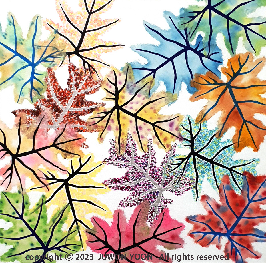 FOLIAGE HANJI 45.5x45.5cm (10S), silkscreen on hanji, acrylic and collage on canvas, 2023