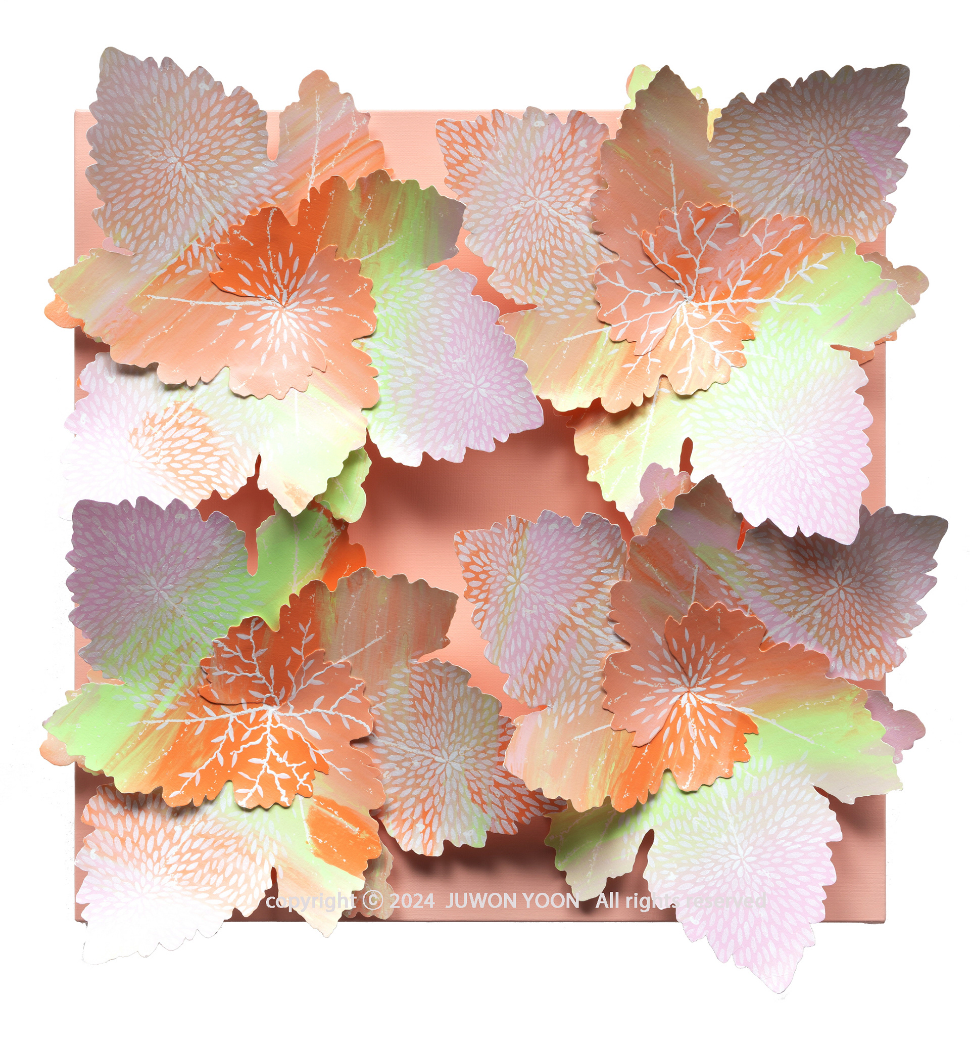 개화 BLOOMING FOLIAGE NO.1 45.5x45.5cm. silkscreen. acrylic and collage on canvas. 2024