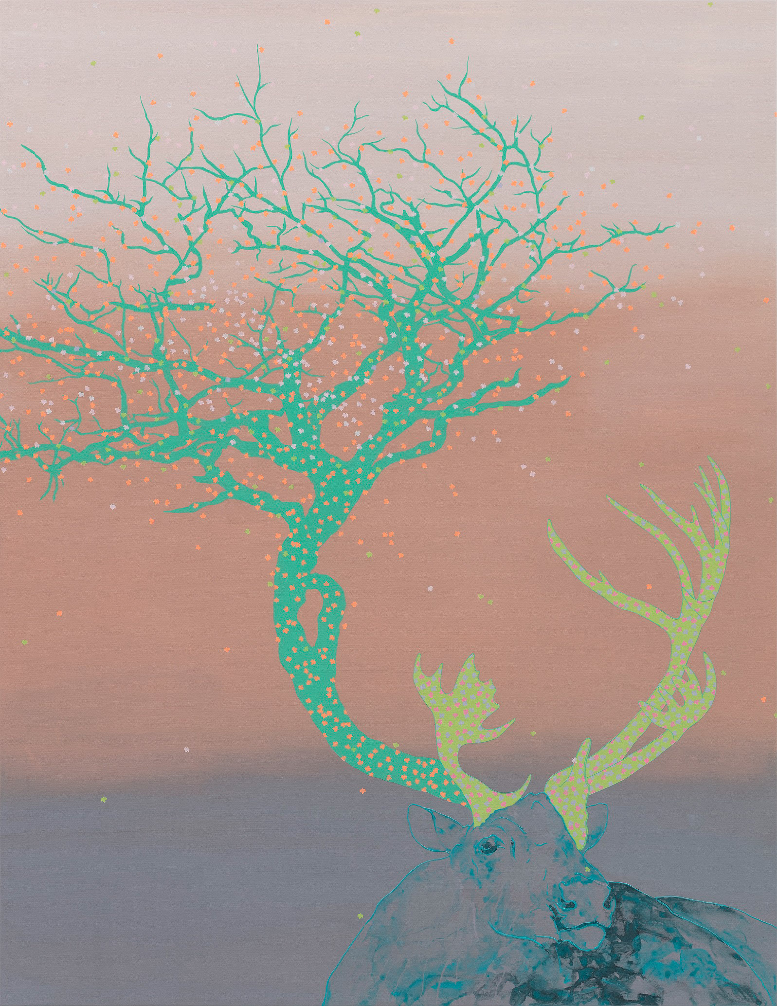 개화 BLOSSOM, 145.5x112cm, acrylic and stencil on canvas, 2022