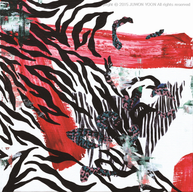 얼룩말 ZEBRA 32x32cm acrylic and collage on canvas 2015