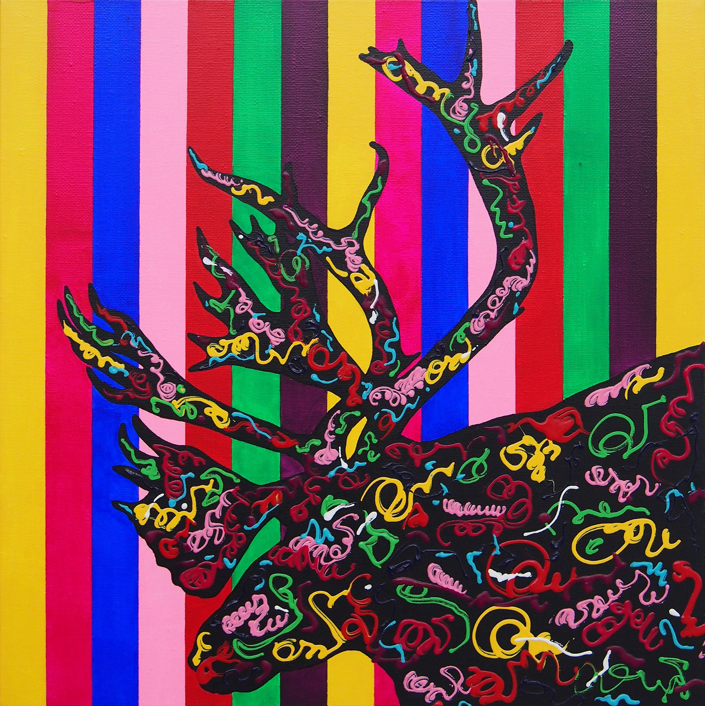 색동사슴뿔 MULTICOLORED ANTLER 37.5x37.5cm acrylic on canvas, 2022 
