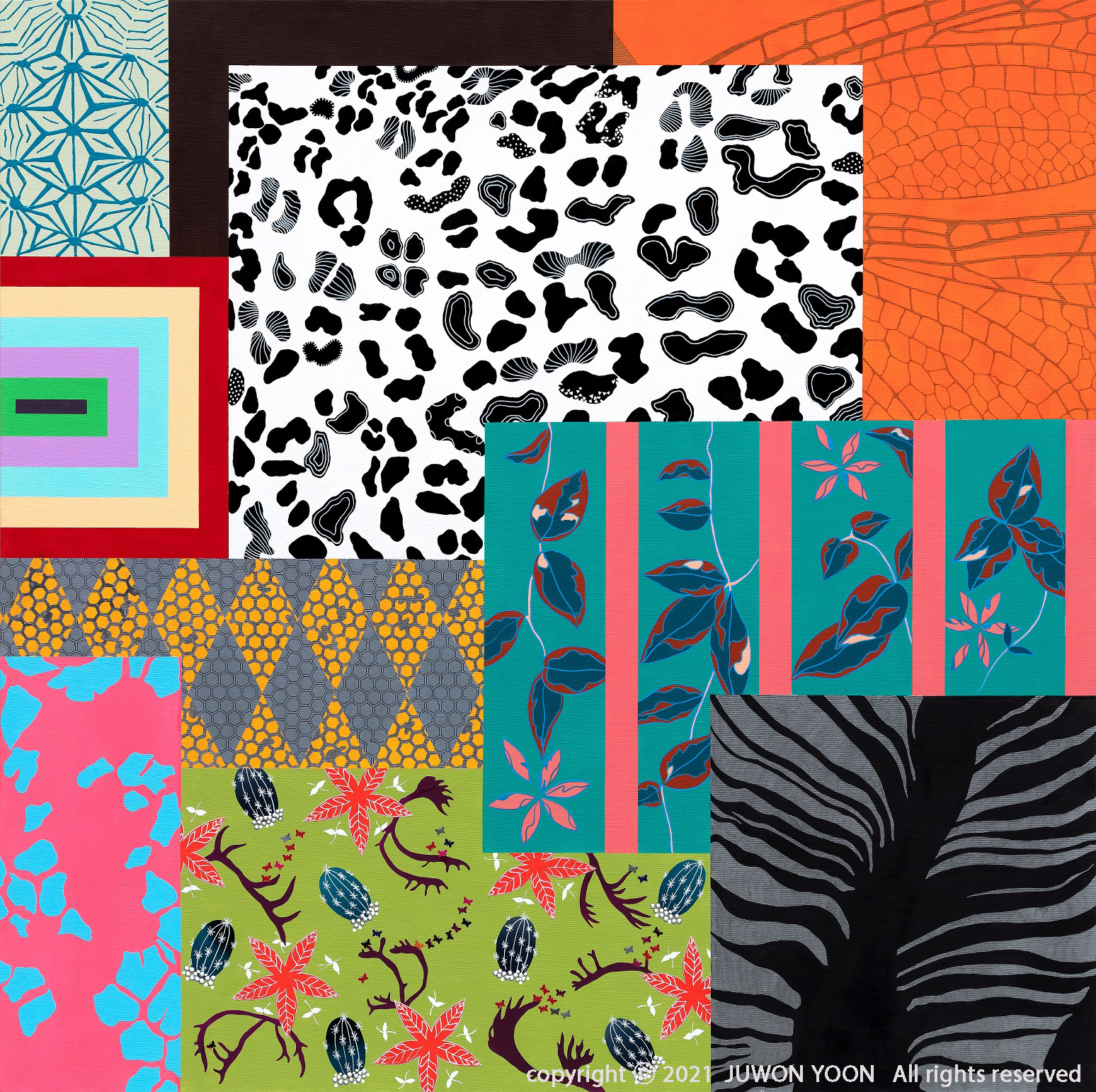 패턴연구 STUDY OF THE PATTERN 91x91cm acrylic and collage on canvas 2021