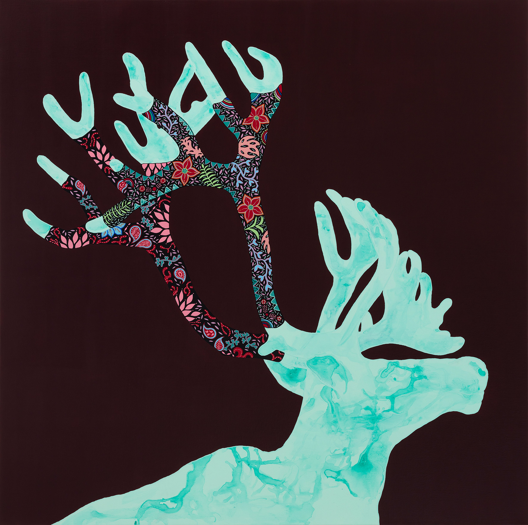 옷입은 순록 PUT CLOTHES ON ANTLER, 91x91cm, acrylic on canvas, 2022 