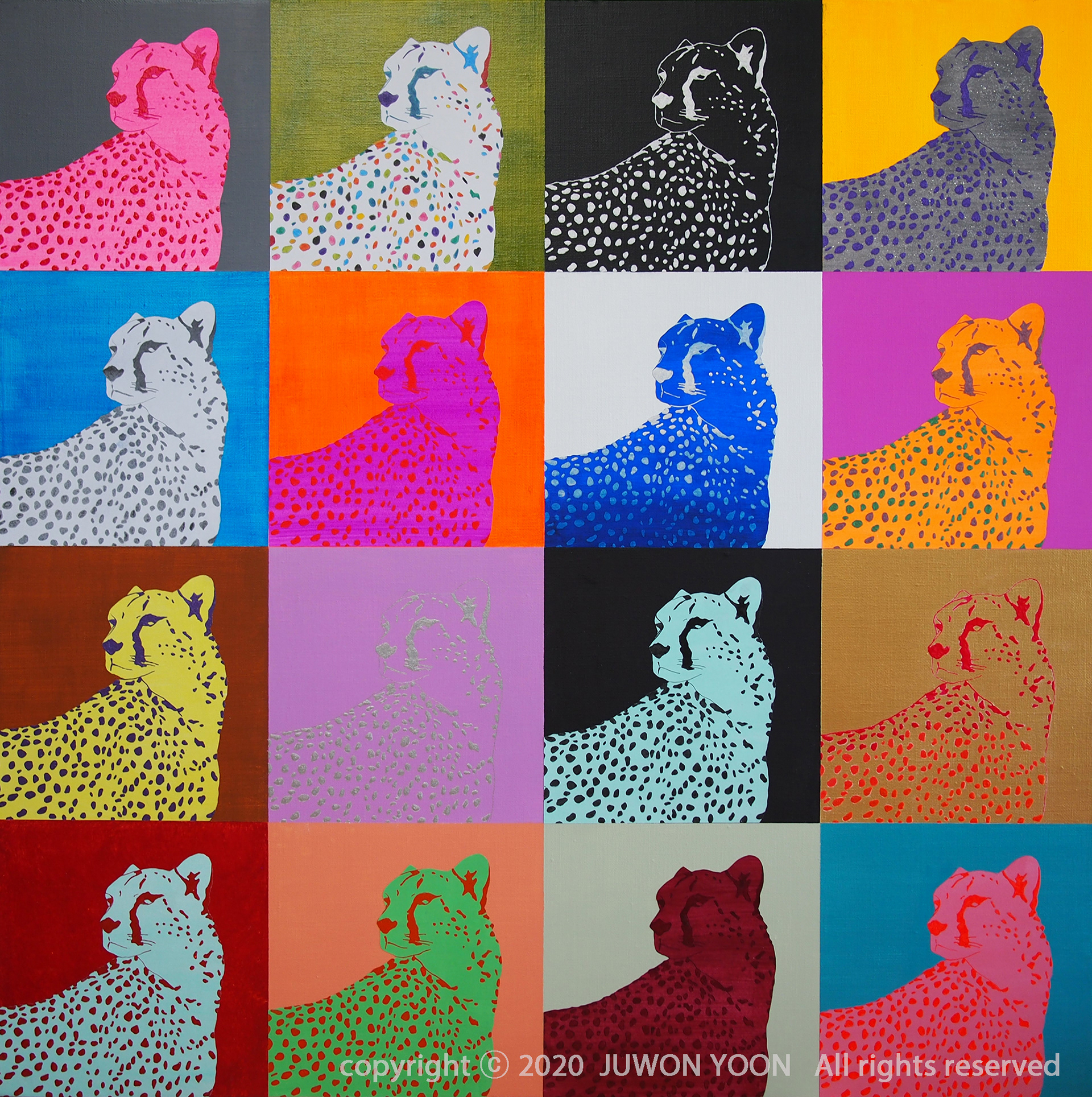 치타패턴 CHEETAH PATTERN 72.7x72cm acrylic and collage on canvas 2020