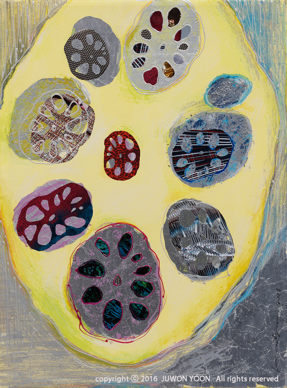 연근 LOTUS ROOT 02 lithograph, acrylic and collage on fabriano 2016