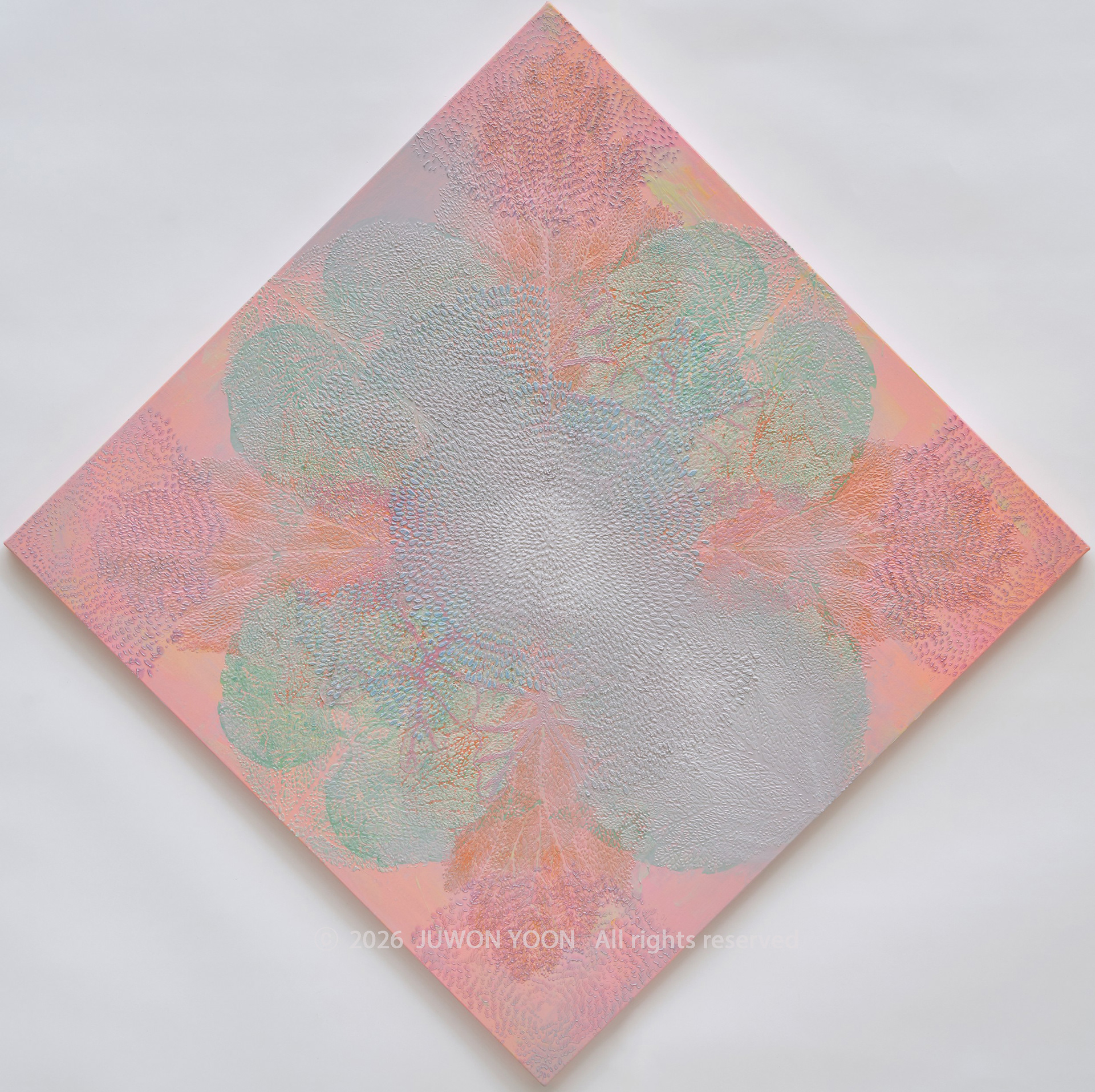 이파리의 결:숨결 Layered Foliage:Breath 91x91cm_mixed media on canvas 2026