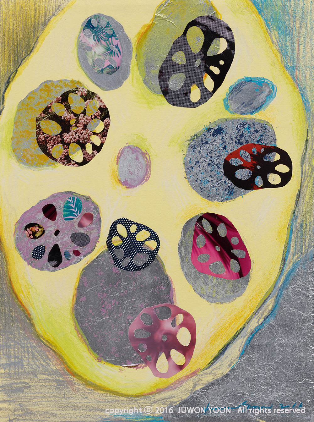 연근 LOTUS ROOT 01 lithograph, acrylic and collage on fabriano 2016