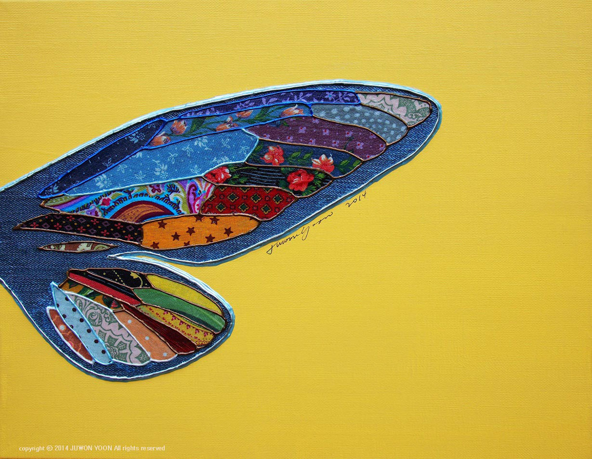 반쪽 날개 A HALF WING 31.8x41cm acrylic and collage on canvas 2014