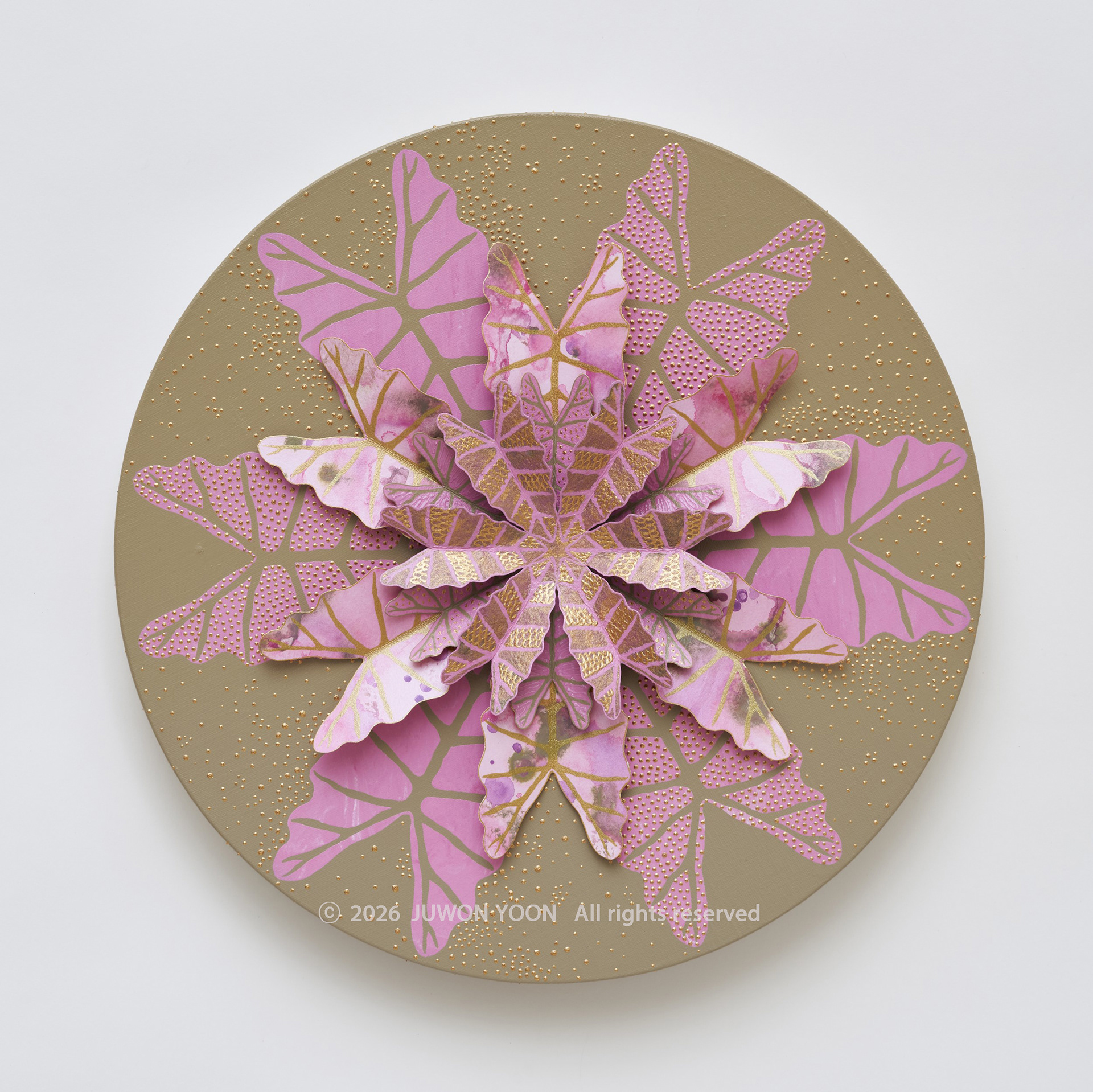 여섯잎의 순환:빛남 Rebirth-Hexa Foliage: Glow Ø40cm mixed media on canvas 2025
