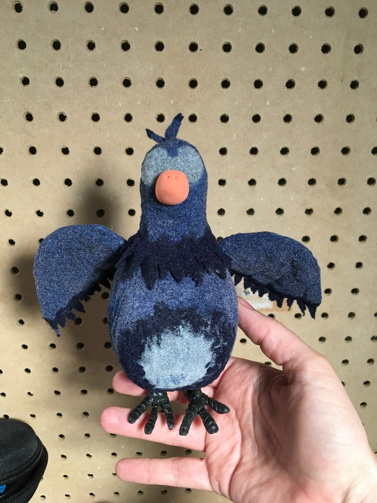 Finished Puppets : Flock, acrylic paint, carved foam, wire, embedded magnets. Beaks : Magic sculpt and magnets