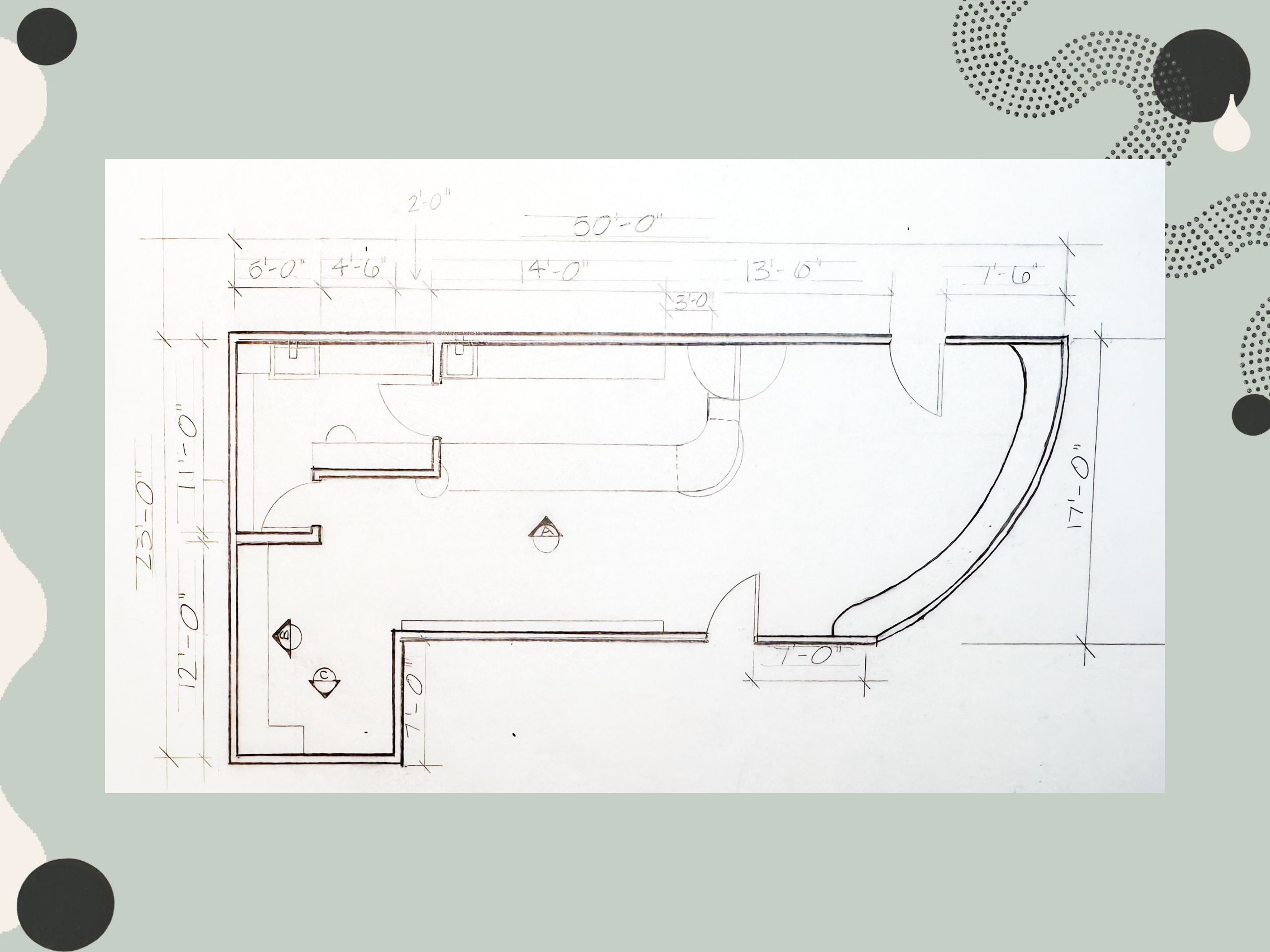 Hand Rendered Floor Plan, 1/8" = 1' 