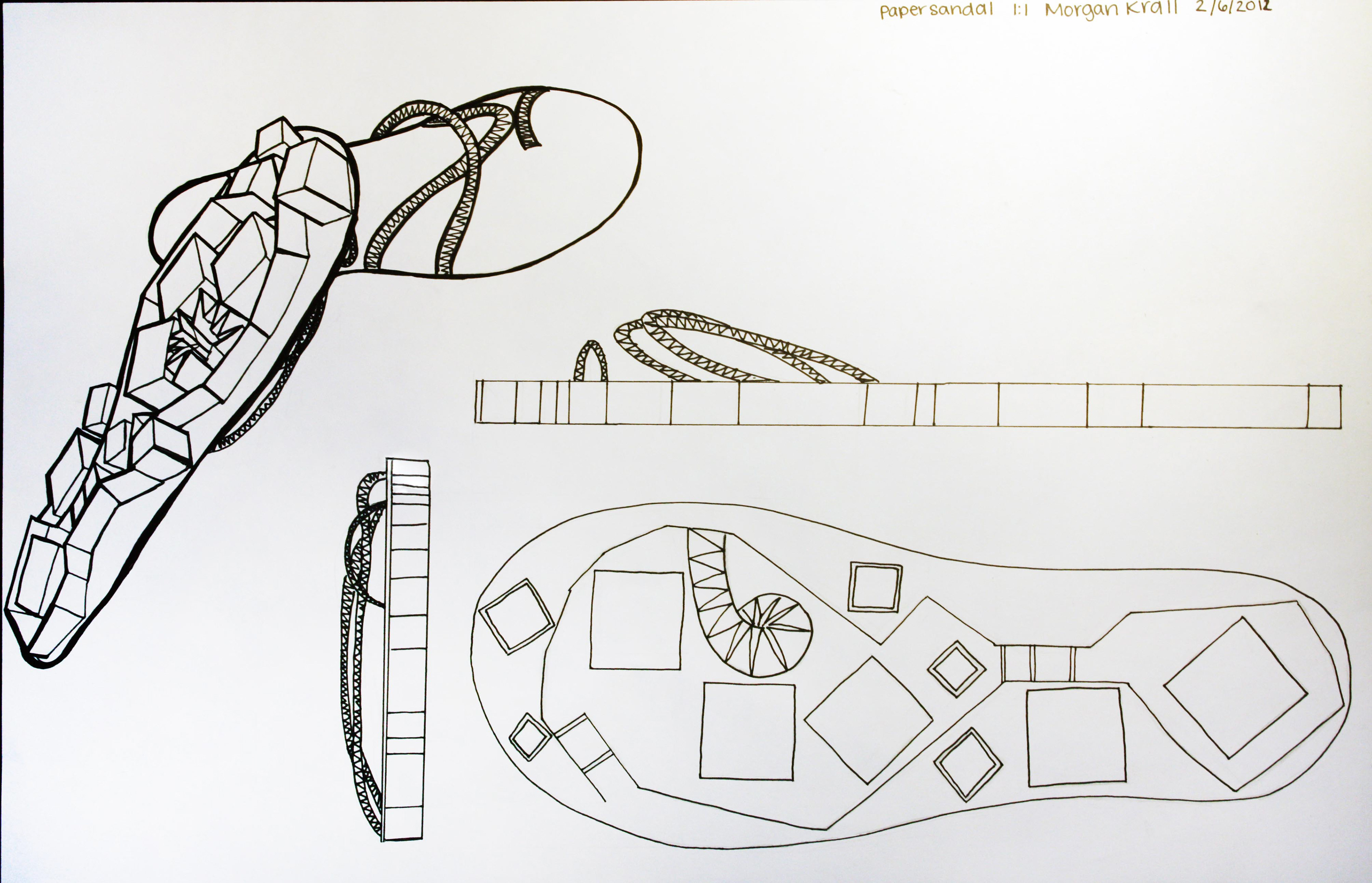Paper sandal drawing - design to hold the weight of the wearer