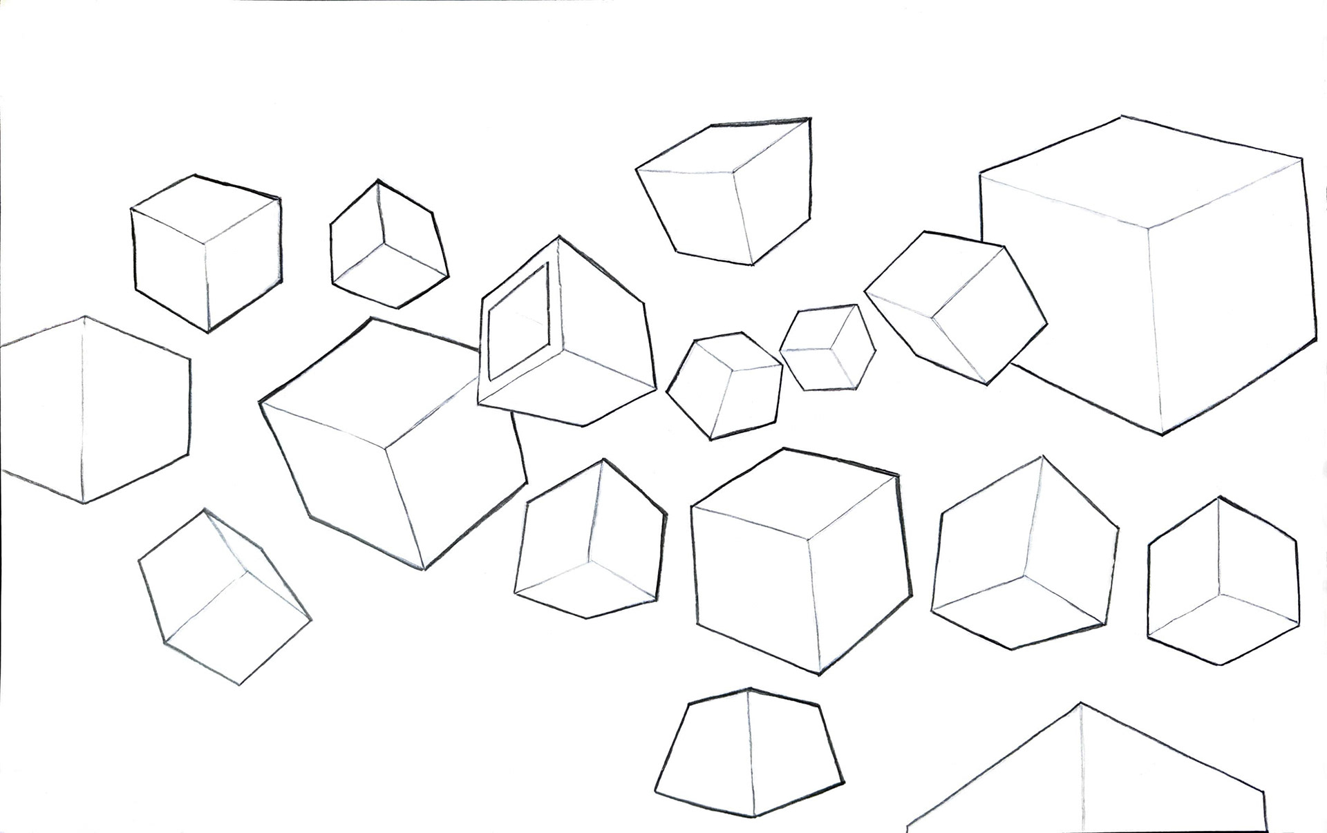Freehand perspective cubes