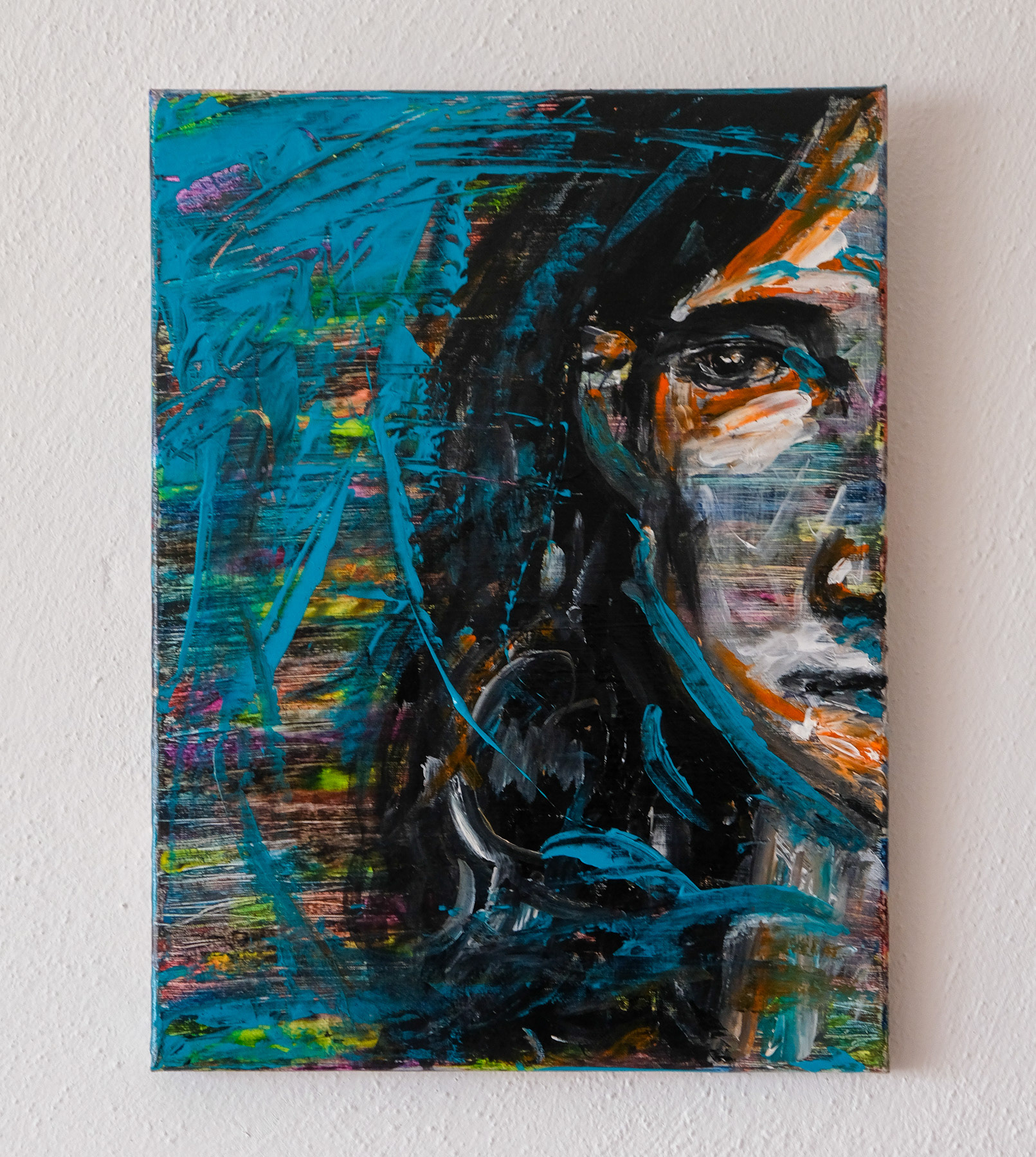 abstract portrait, mixed media on canvas,