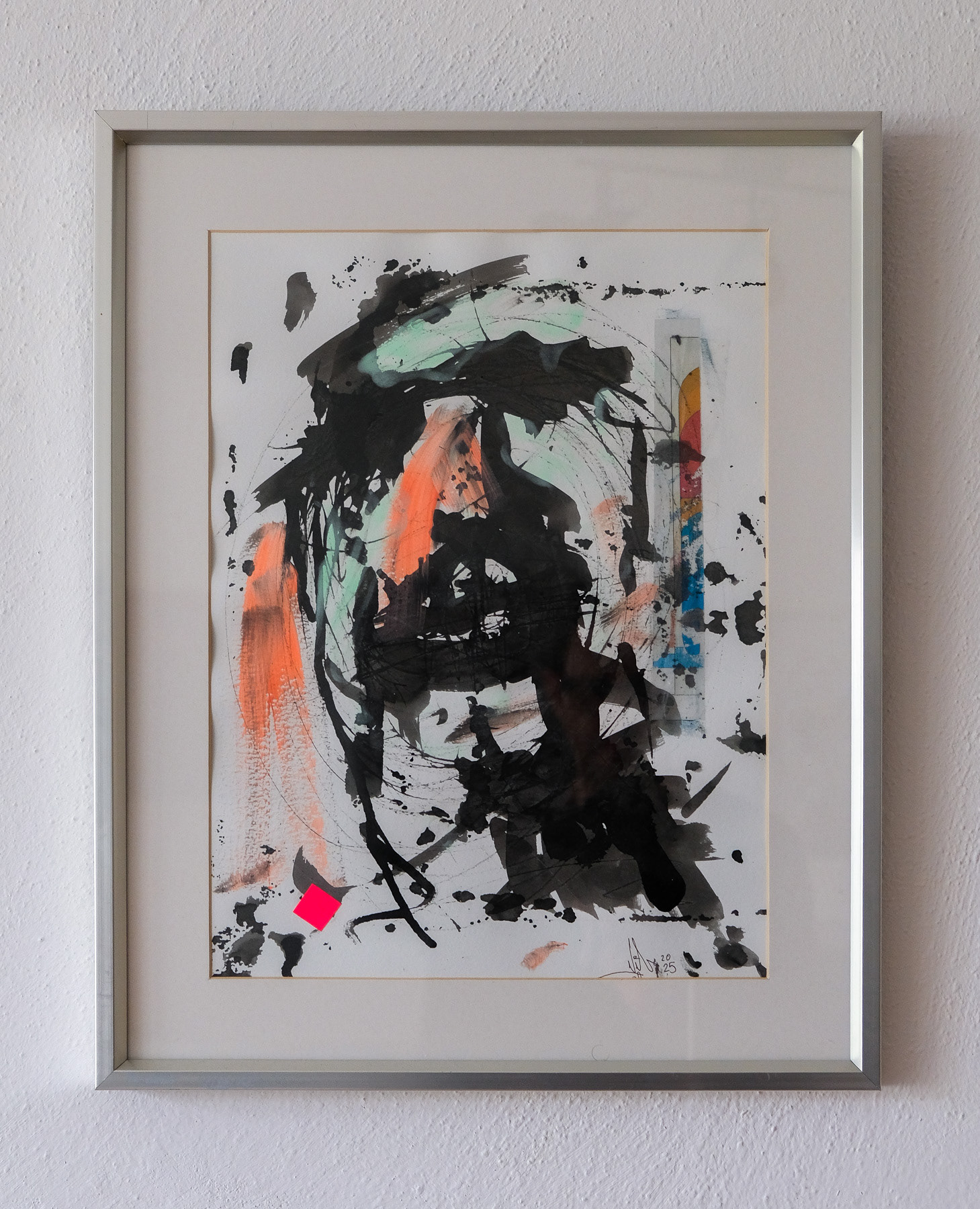 "Prometheus", abstract mixed media painting/collage on paper,