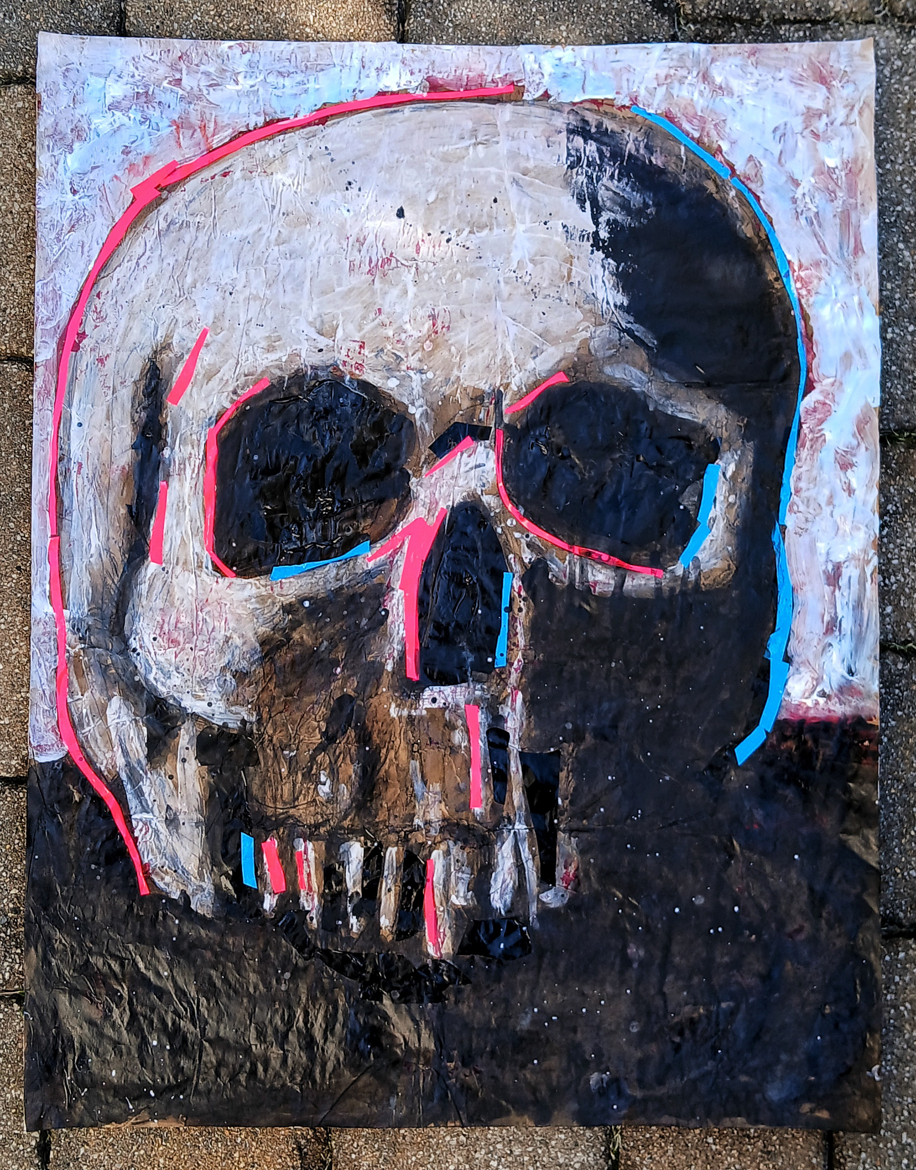 abstract skull - acrylpainting and vinyl media on paper