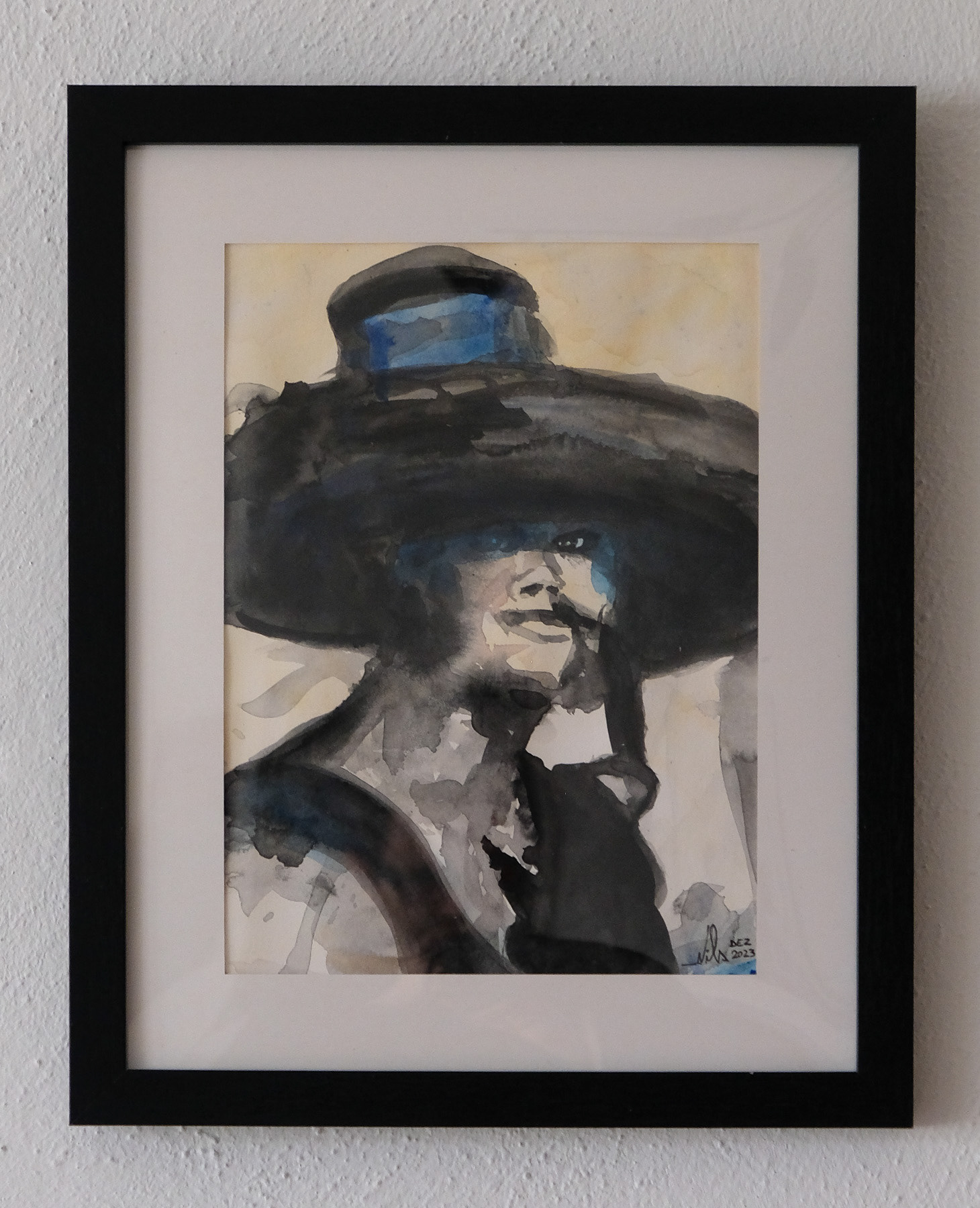 "woman with hat" - abstract watercolor portrait on paper
