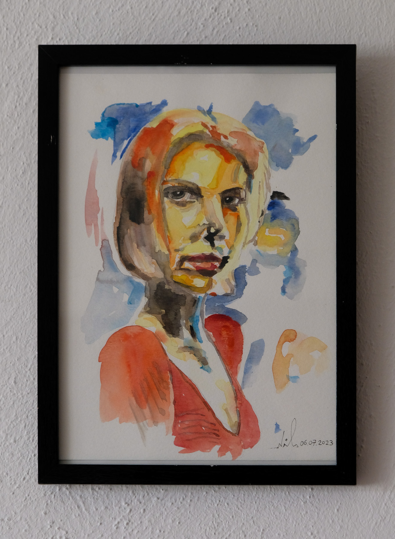 abstract watercolor portrait on paper