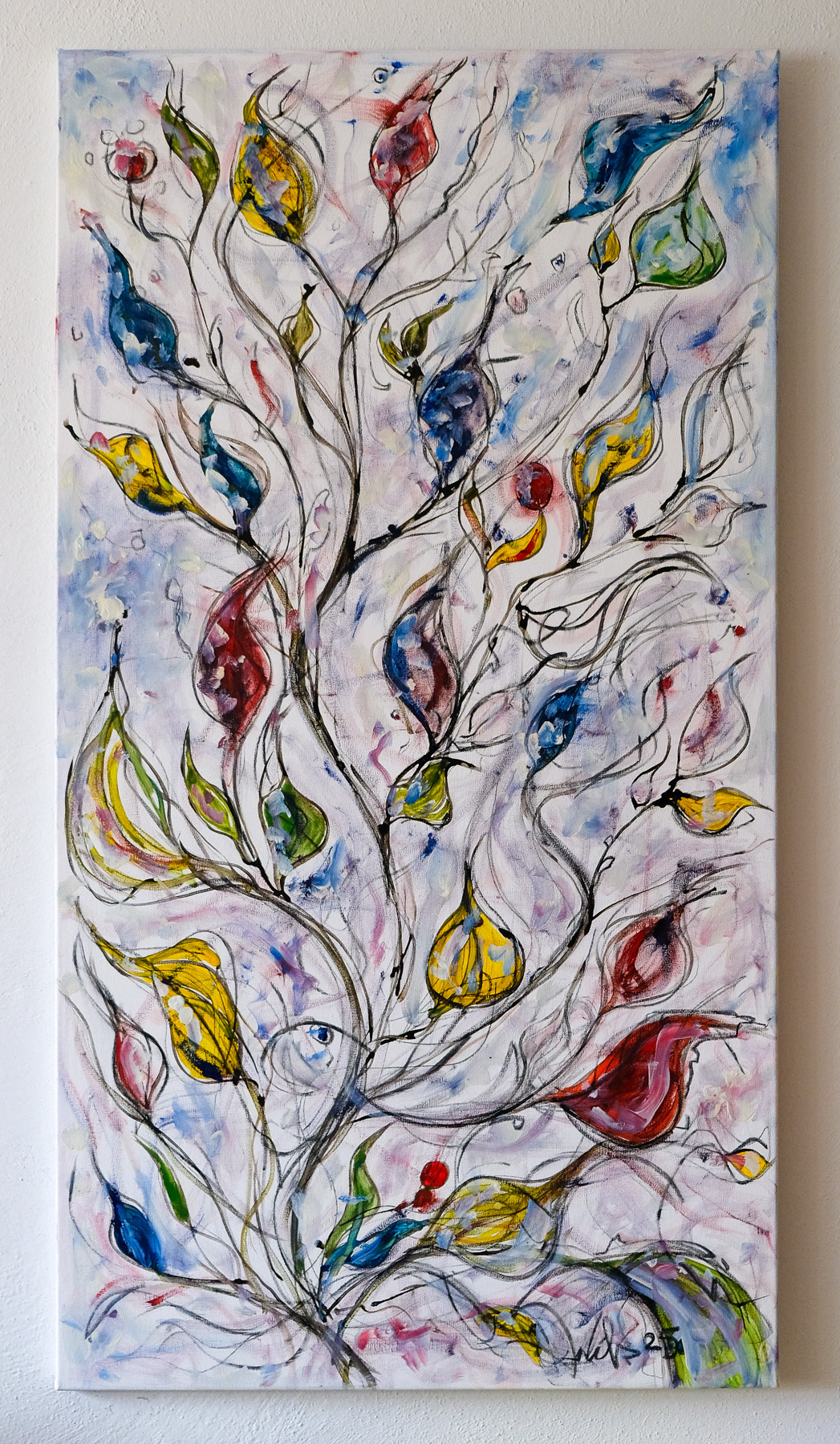 plants - abstract mixed media painting on canvas
