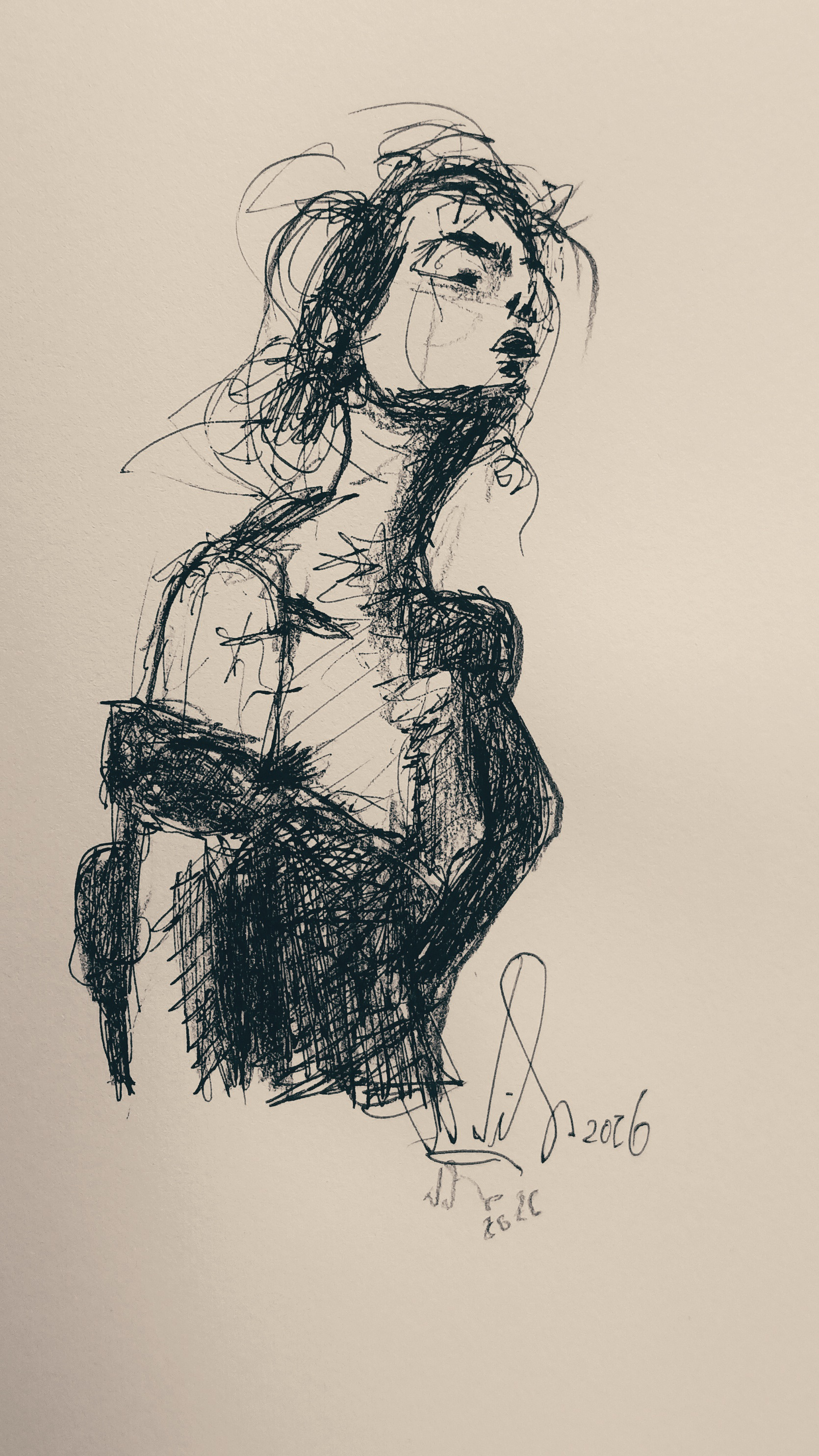 charcoal portrait scribble