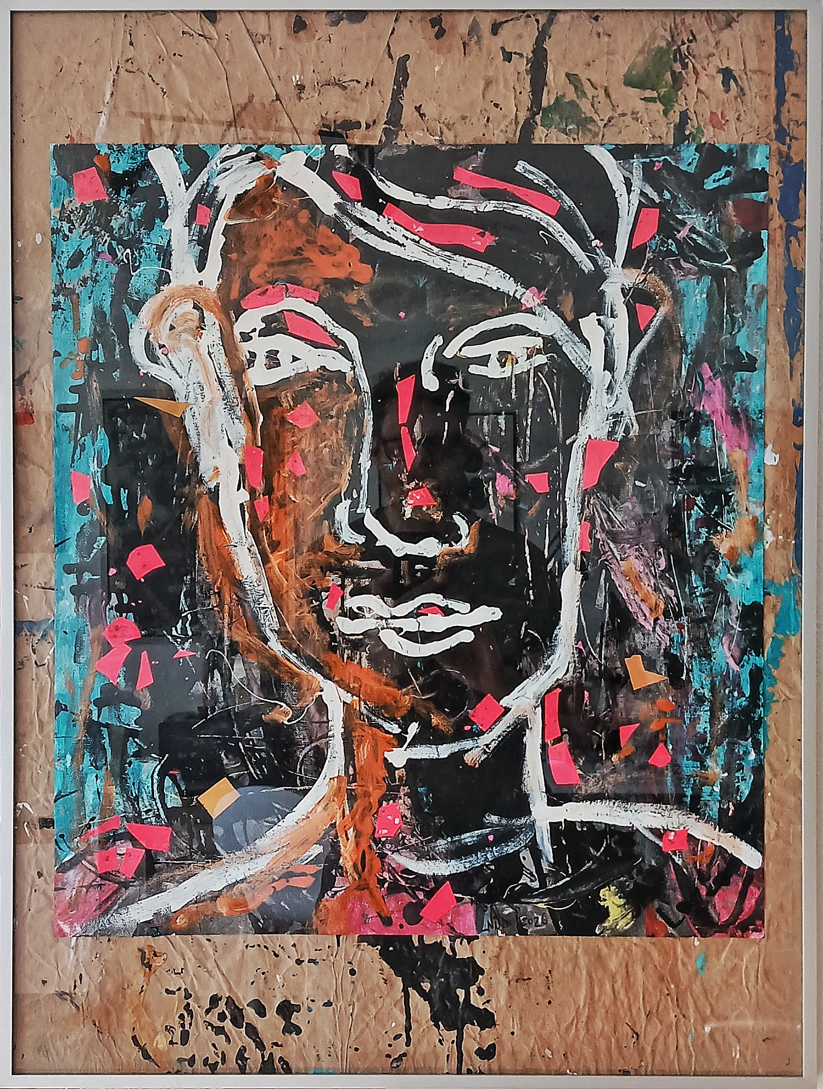abstract portrait - mixed media on canvas on paper