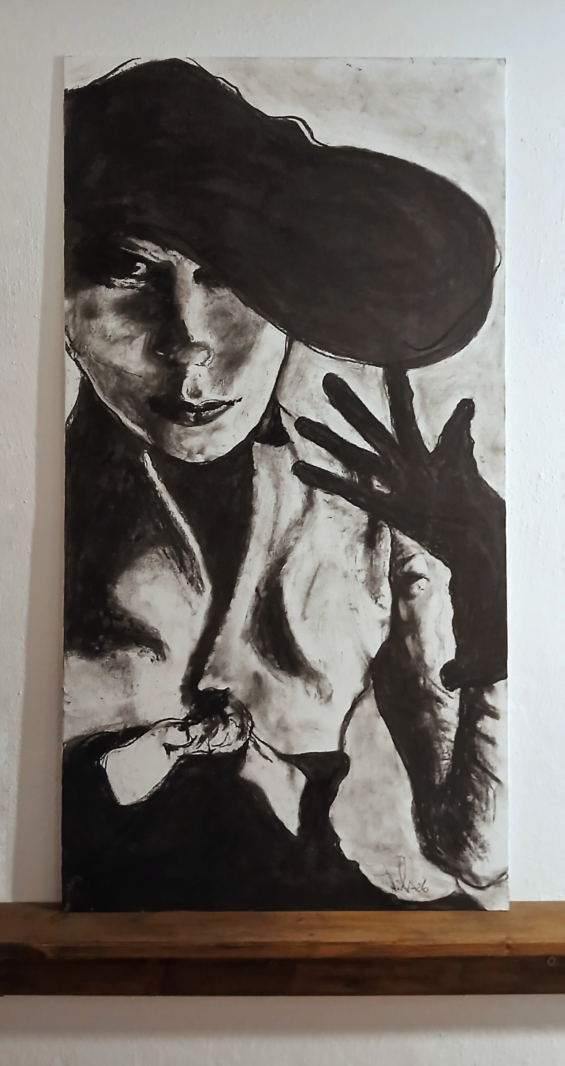 charcoal on canvas on aluminum composite panel