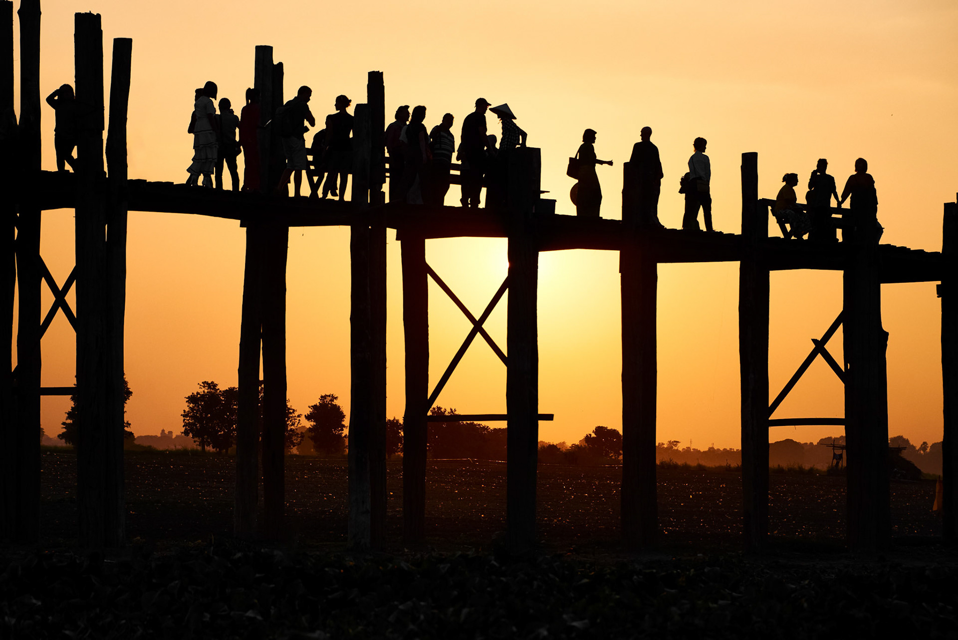 Sunset at U-Bein bridge in Myanmar